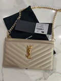 Beige YSL monogram clutch & crossbody bag