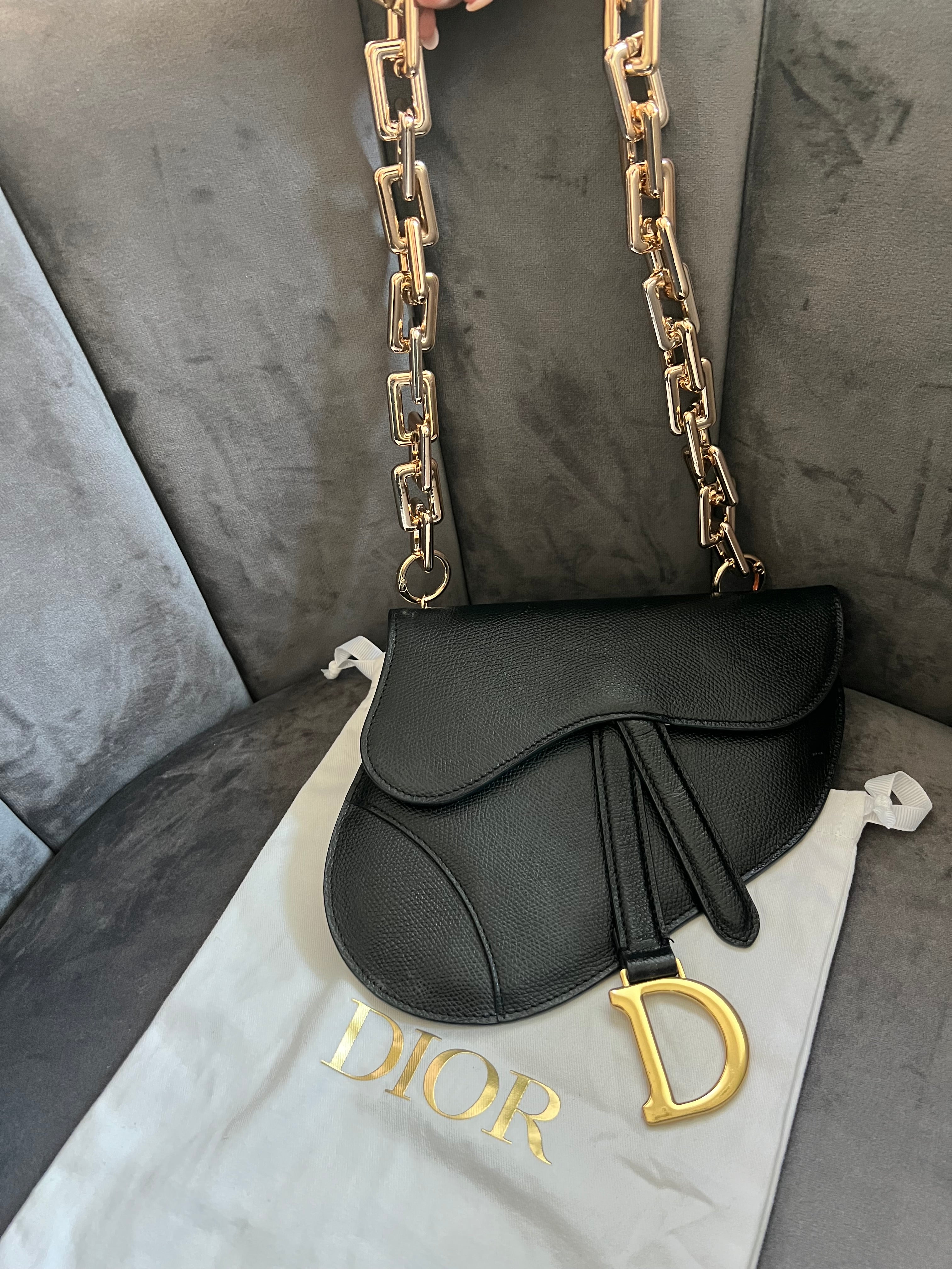 Christian Dior saddle belt & shoulder bag black grained