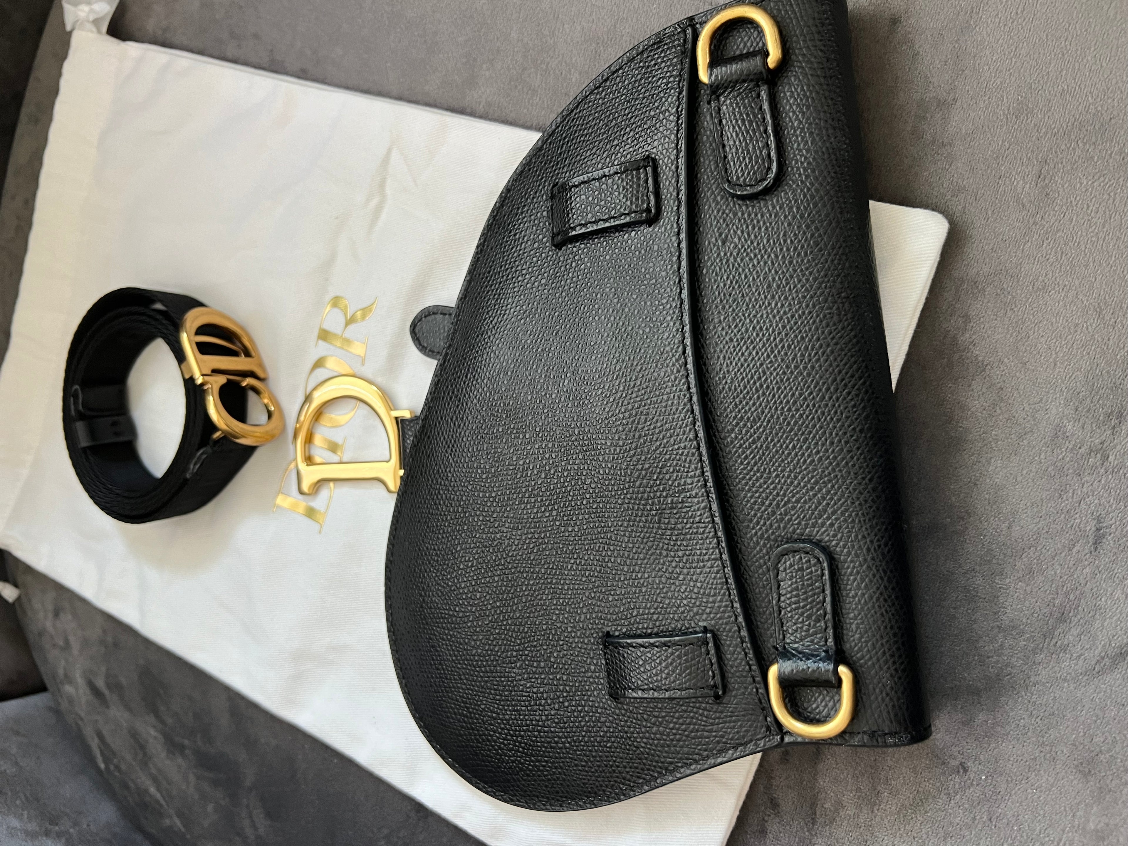 Christian Dior saddle belt bag & shoulder bag black grained