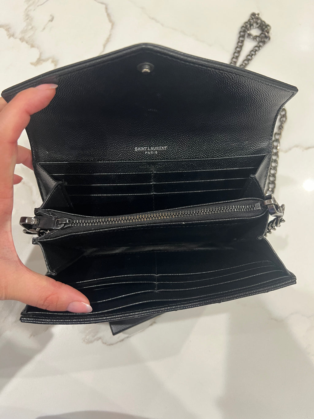 YSL cassandre all black wallet on chain