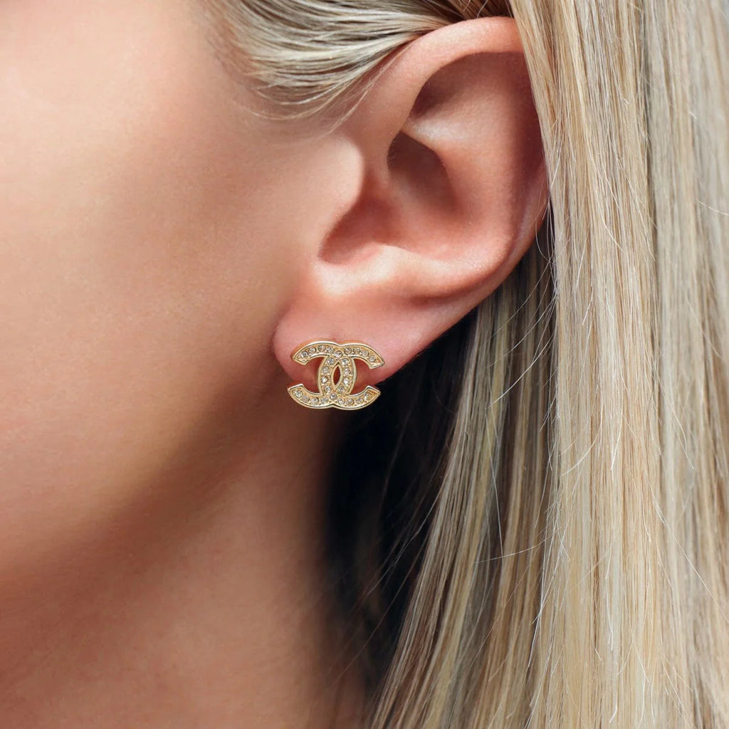 2024 Chanel Gold & Strass CC Earrings with Crystal Accents