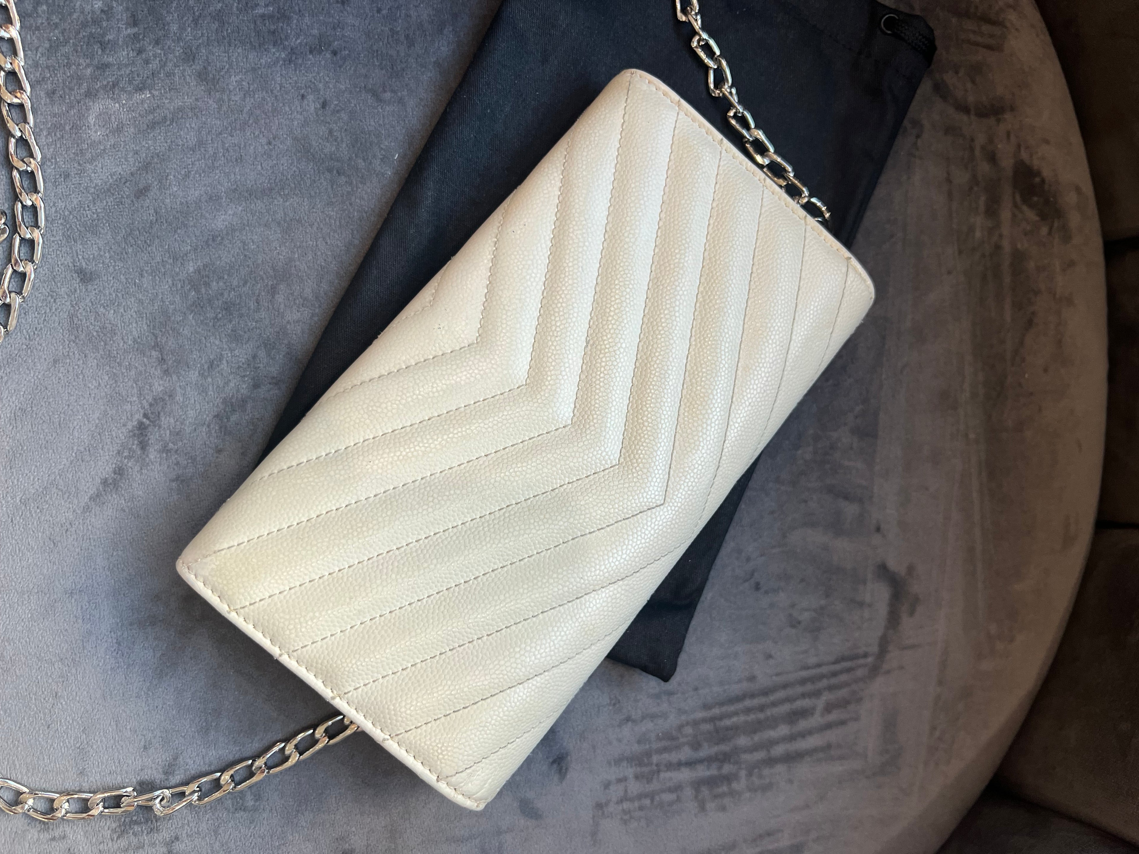 YSL Cassandre cream wallet on chain