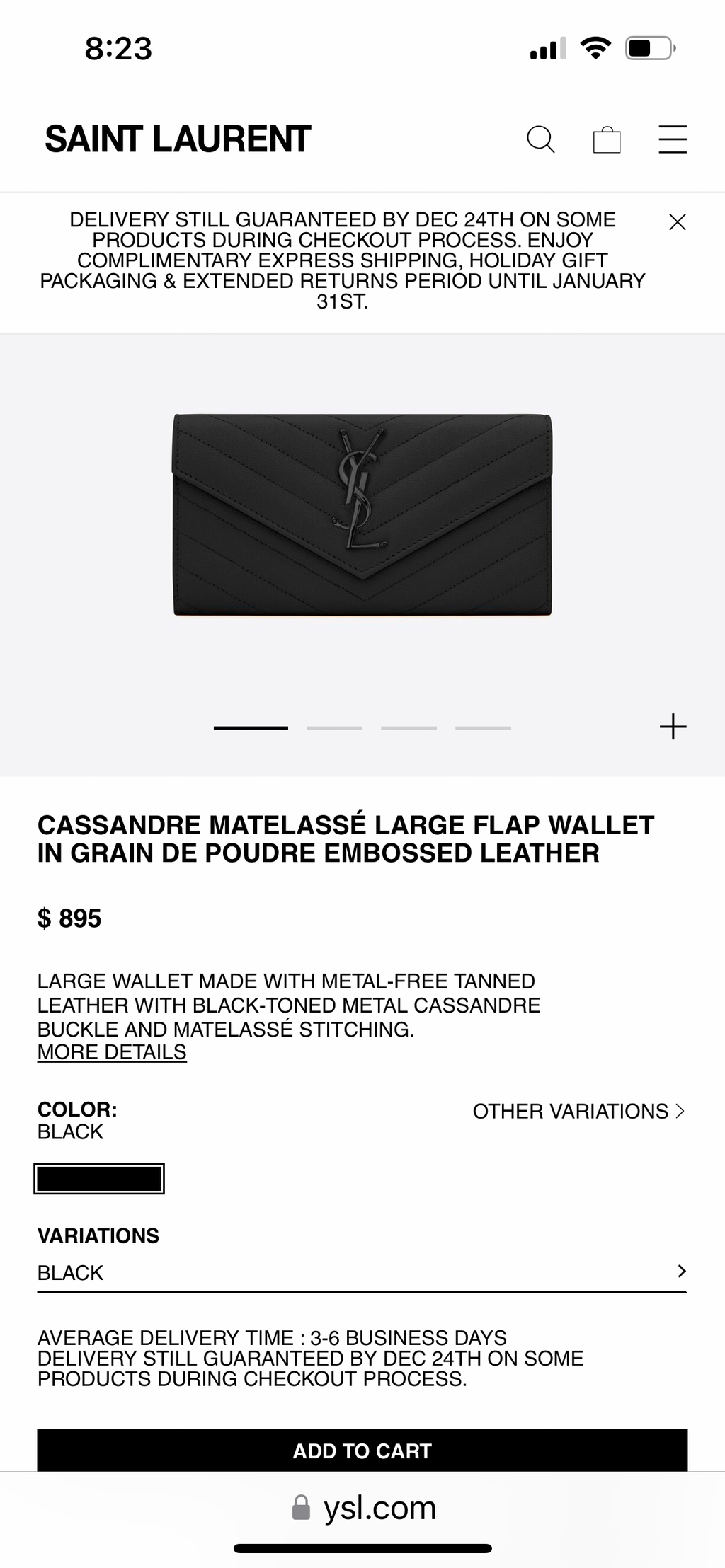 YSL cassandre all black wallet on chain