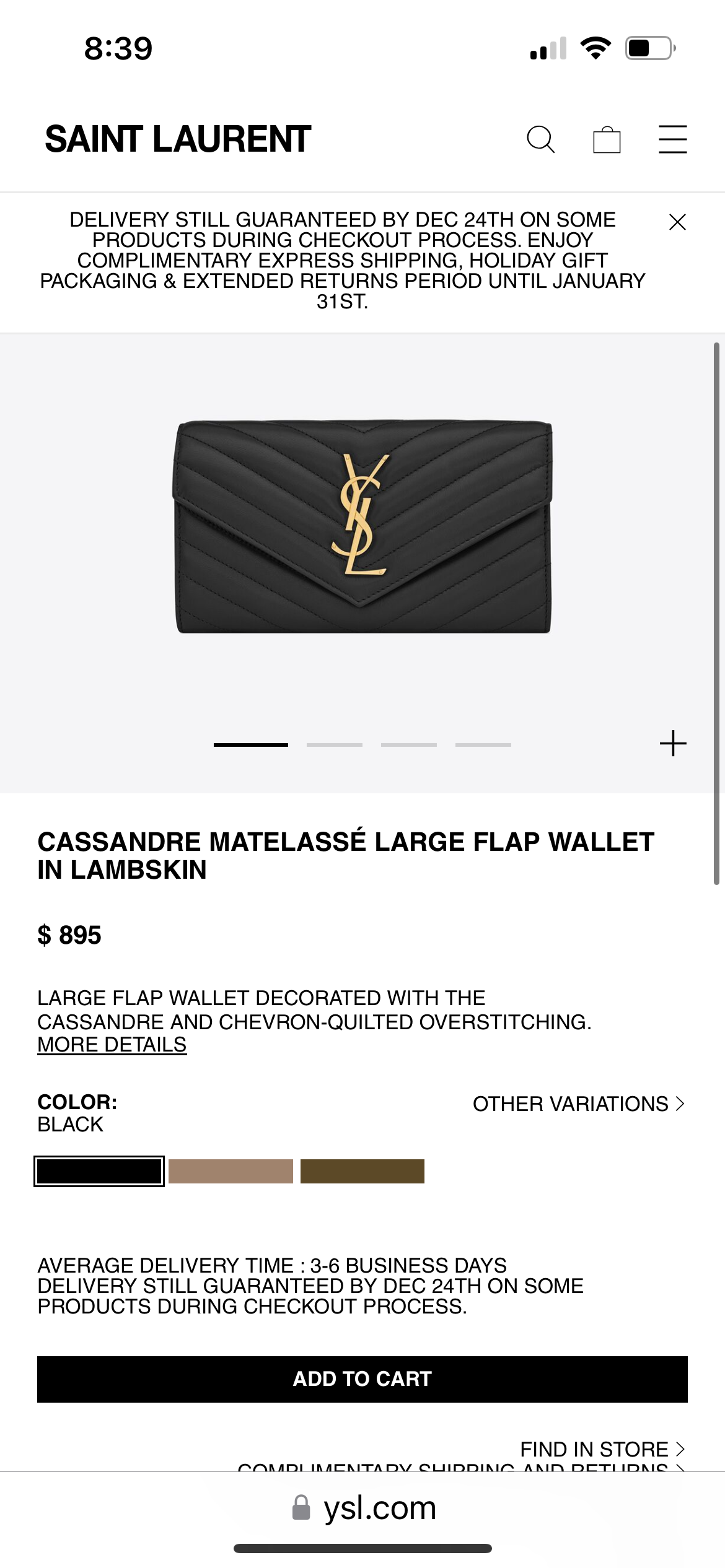 Black YSL cassandre envelope wallet on chain