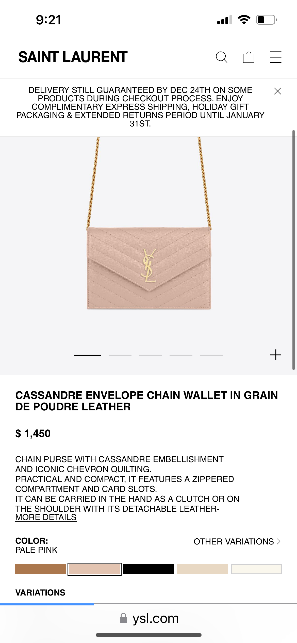 Pink YSL cassandre wallet on chain