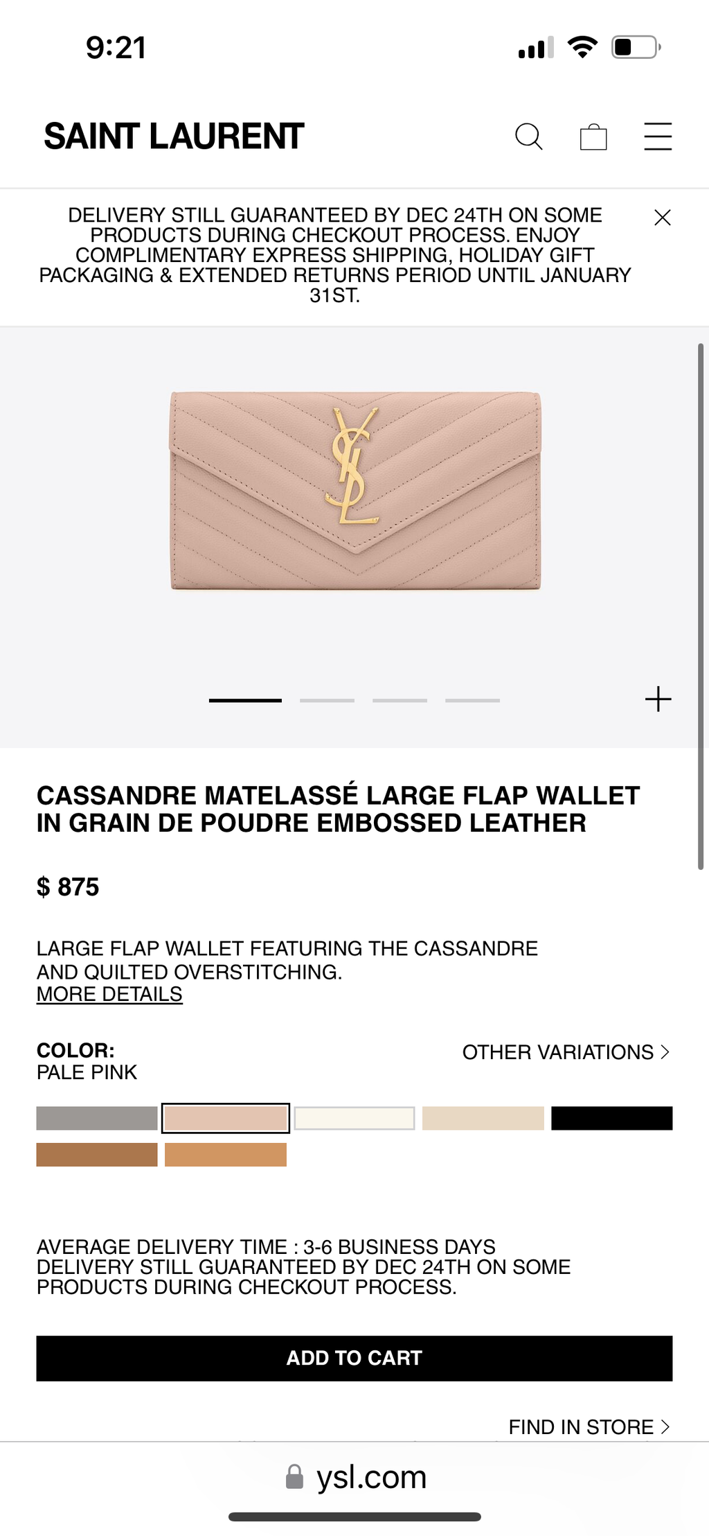 Pink YSL cassandre wallet on chain