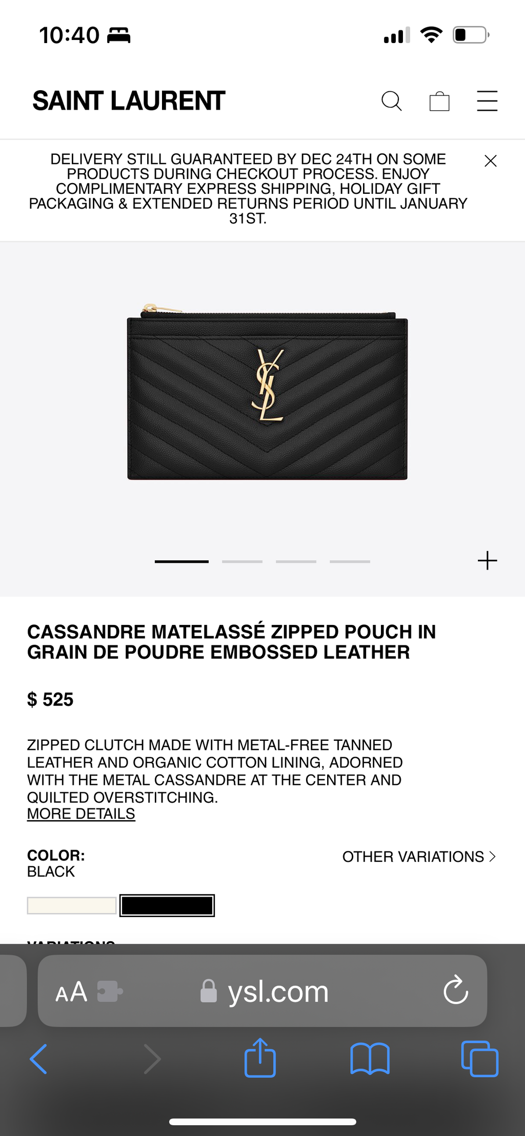 Black YSL monogram clutch wallet on chain