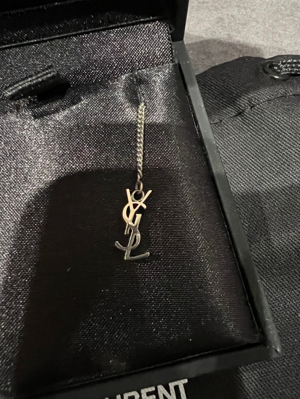 SAINT LAURENT Monogram Threader Earrings Silver