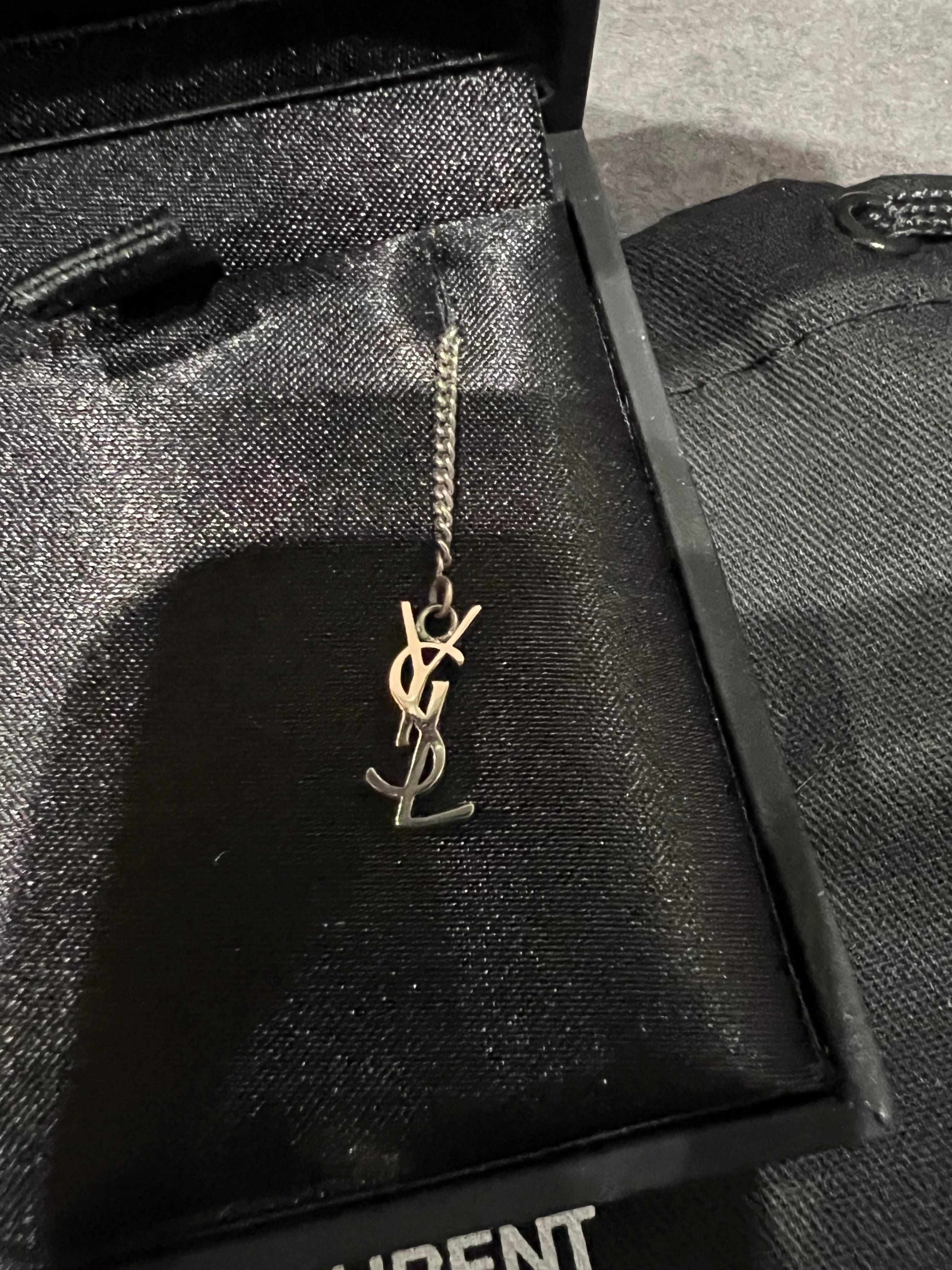 SAINT LAURENT Monogram Threader Earrings Silver