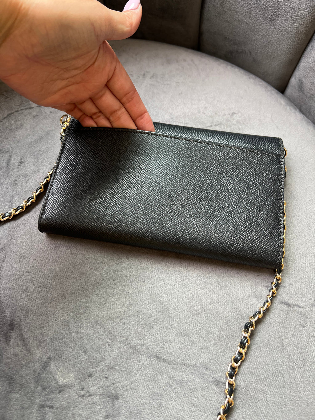 Chanel caviar black wallet on chain