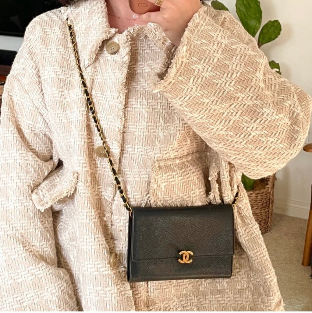 Chanel caviar black wallet on chain