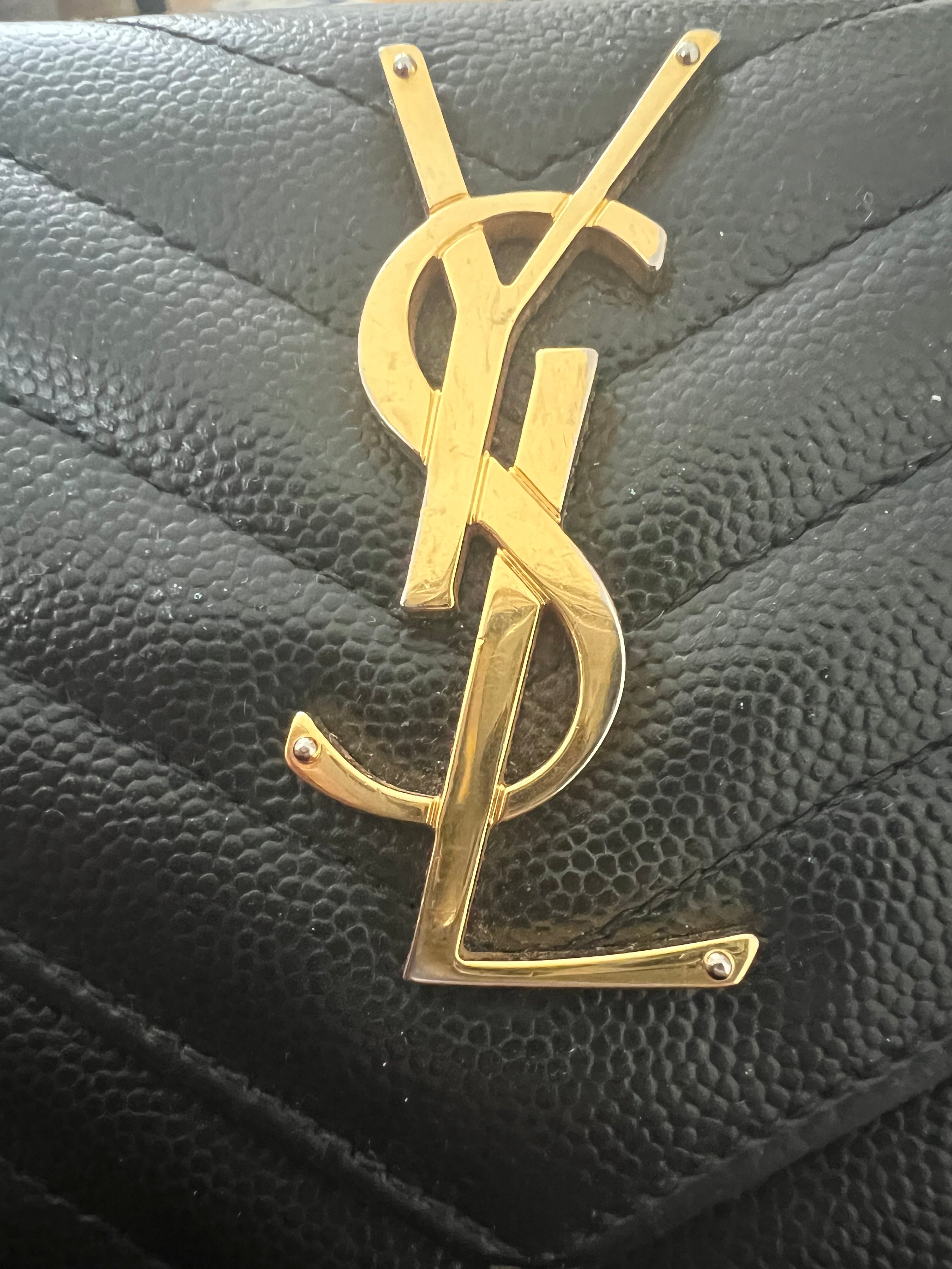 Black YSL cassandre envelope wallet on chain