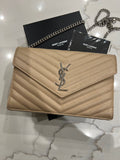 YSL Cassandre envelope flap beige crossbody bag