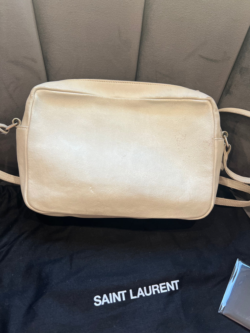 YSL Lambskin Monogram Small Lou Camera Bag White