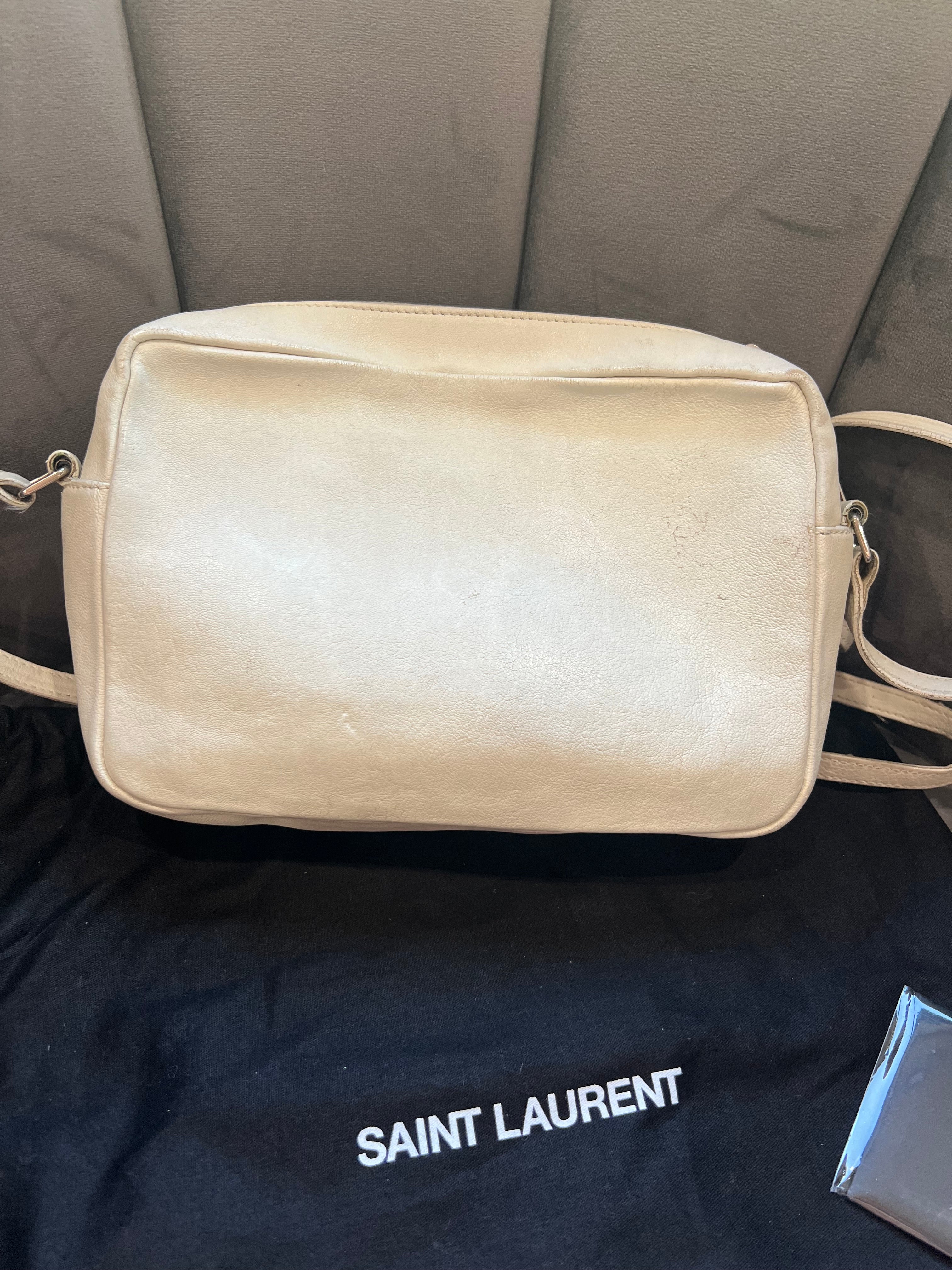 YSL Lambskin Monogram Small Lou Camera Bag White