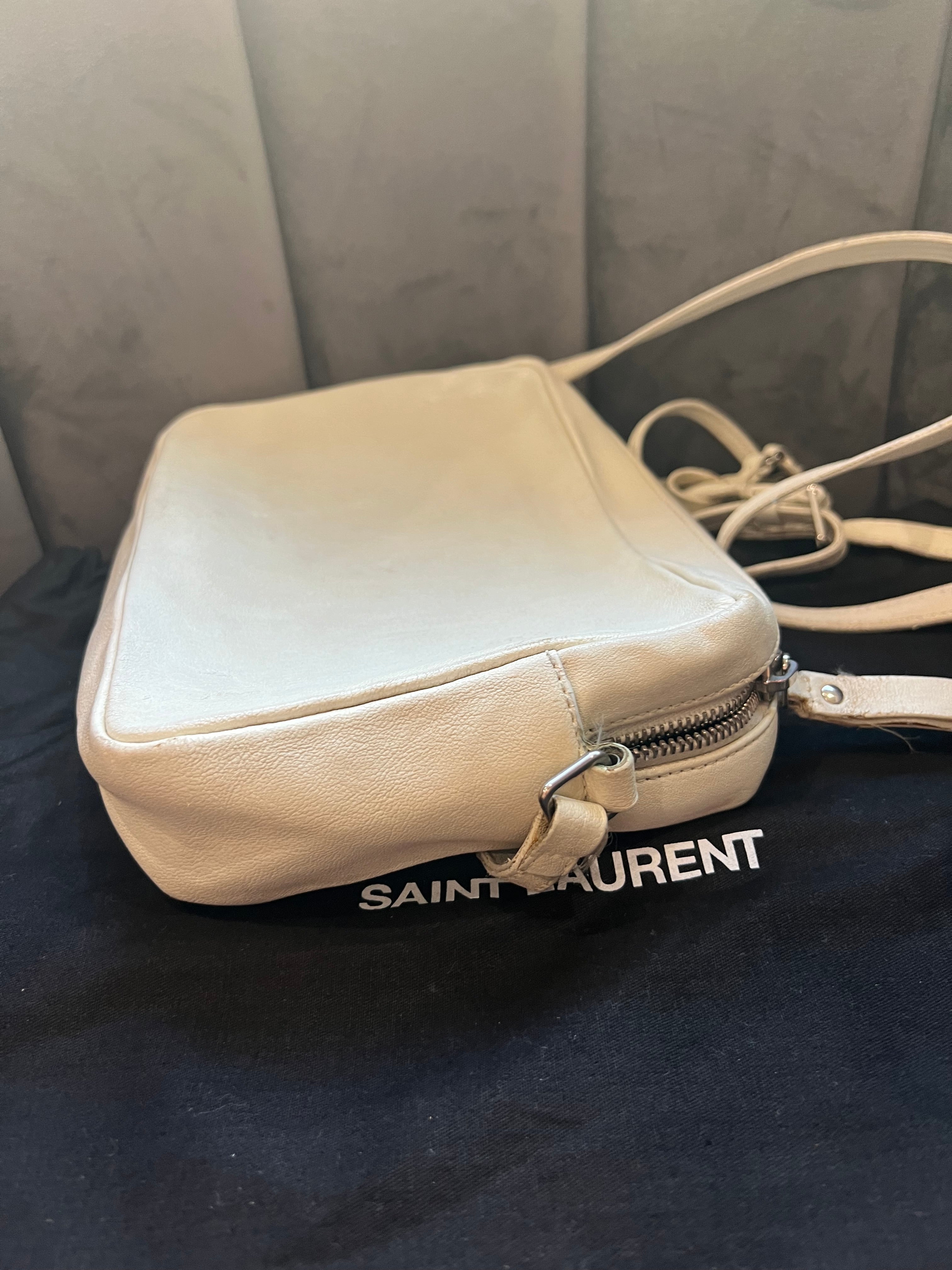 YSL Lambskin Monogram Small Lou Camera Bag White