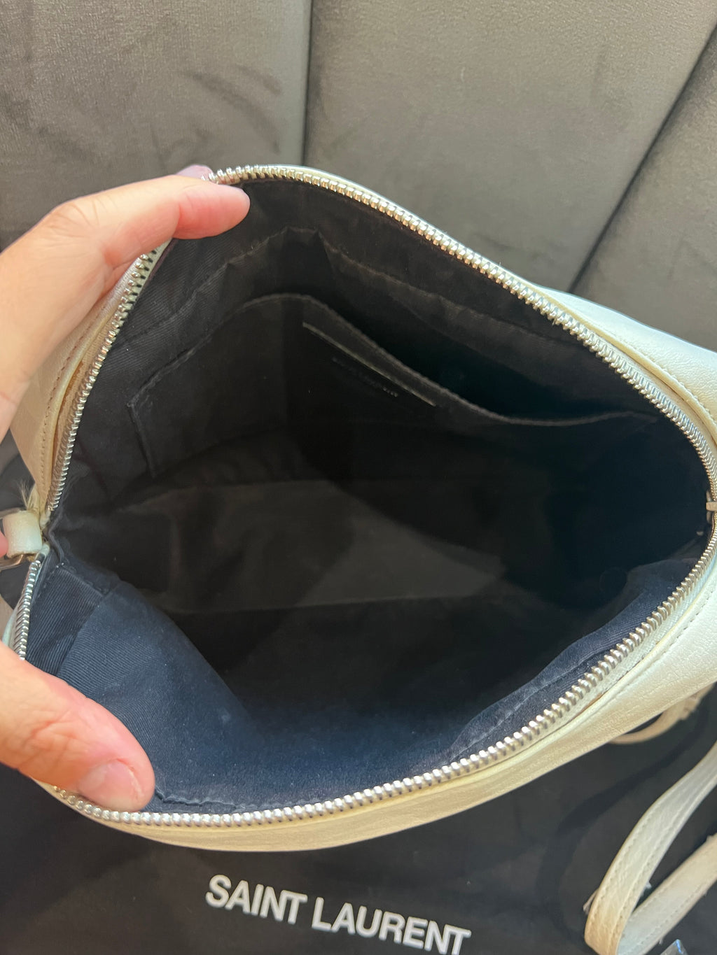 YSL Lambskin Monogram Small Lou Camera Bag White
