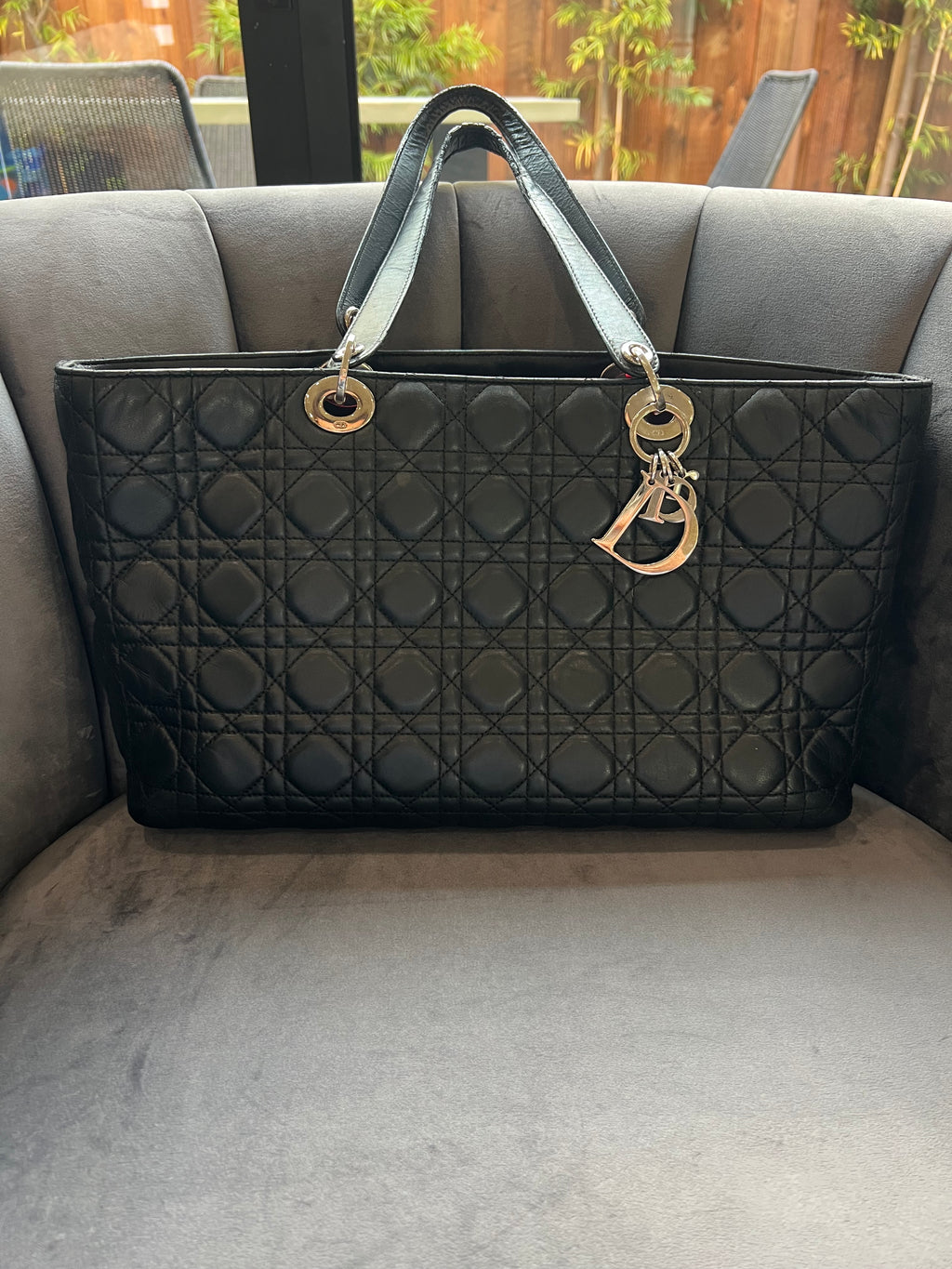Lady Dior Cannage shopping tote lambskin black