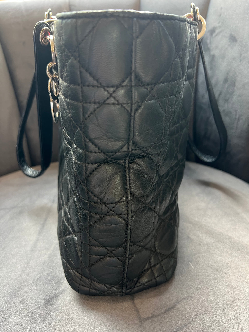 Lady Dior Cannage shopping tote lambskin black