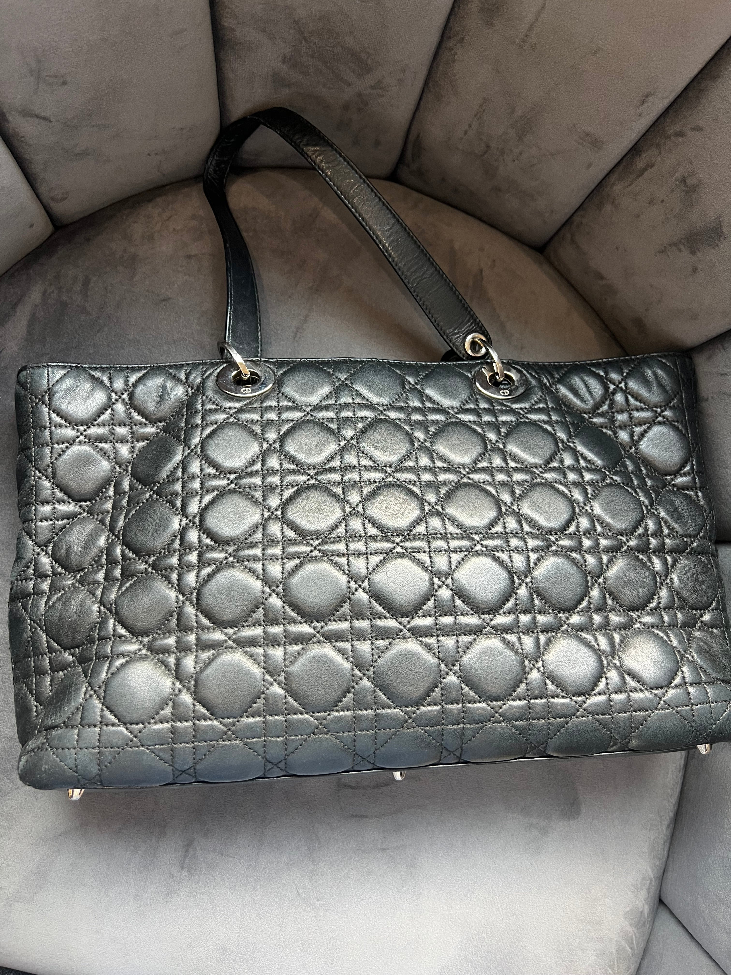Lady Dior Cannage shopping tote lambskin black