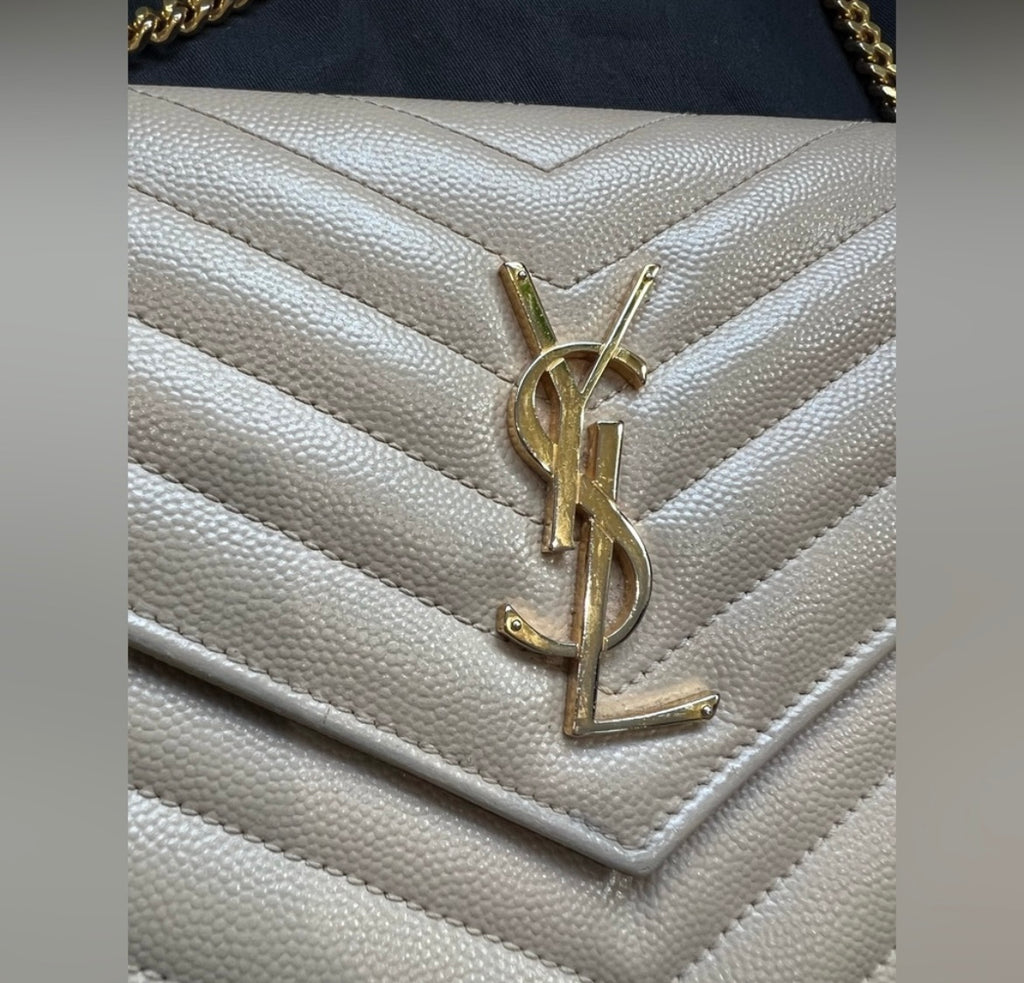 YSL cassandre flap large wallet on chain beige