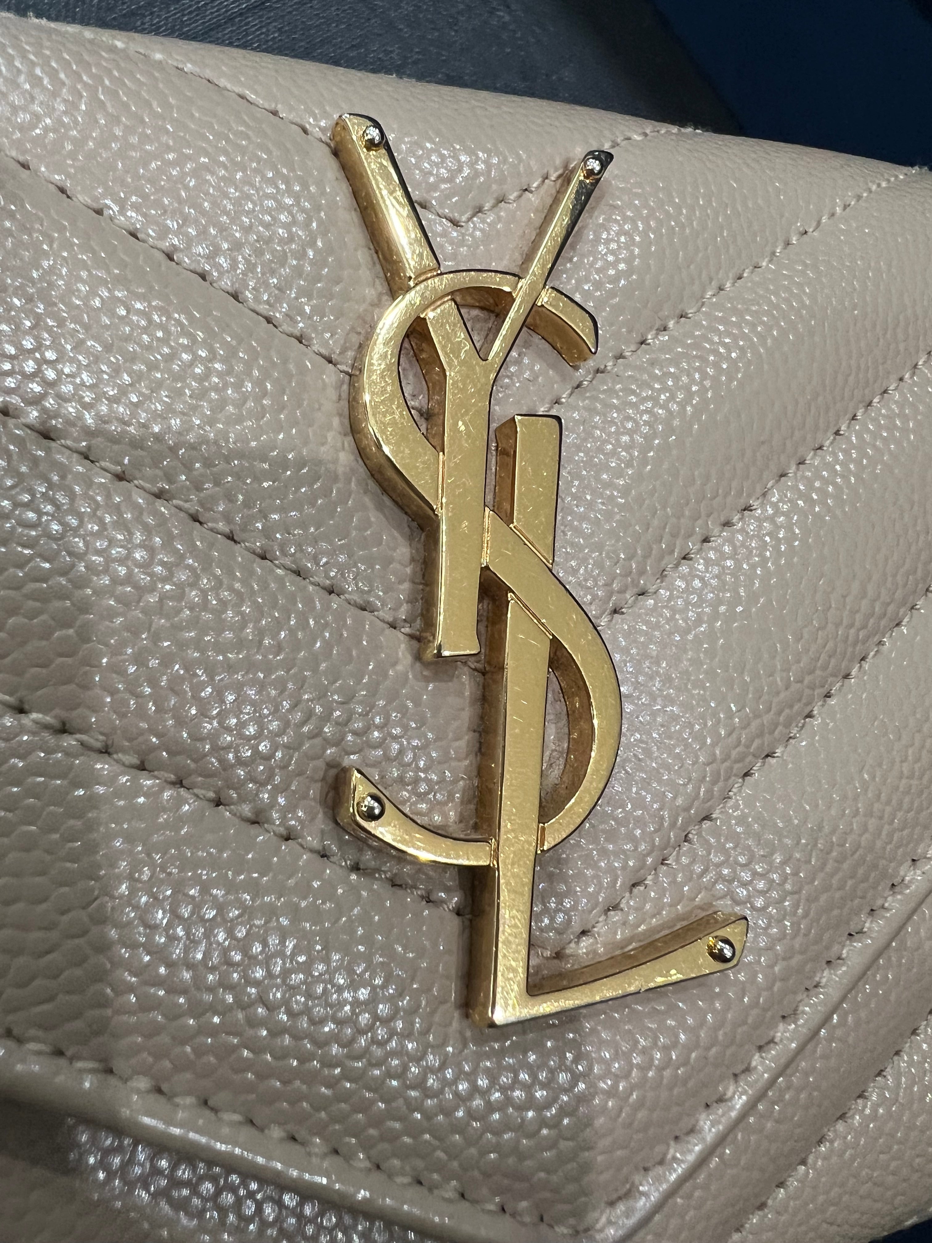 Beige YSL cassandre wallet on chain