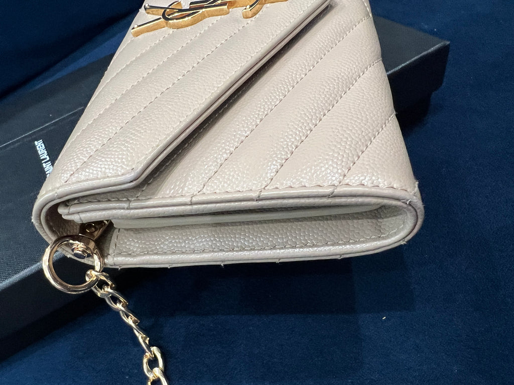 Beige YSL cassandre wallet on chain