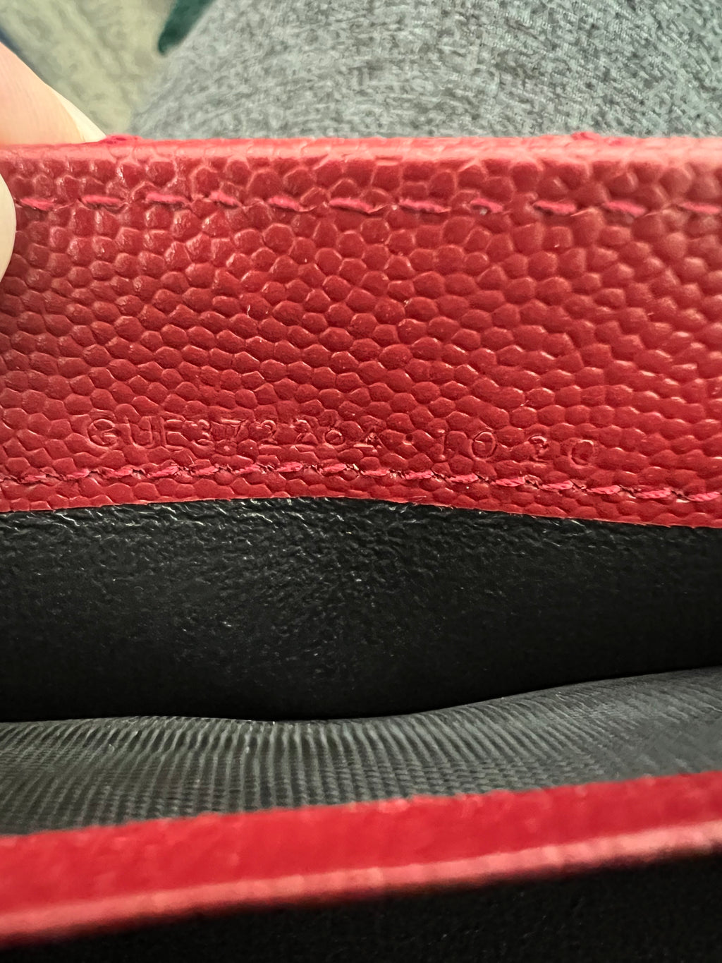 Saint Laurent Cassandre envelope flap red wallet on chain