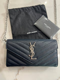 Saint Laurent cassandre envelope flap wallet on chain Navy
