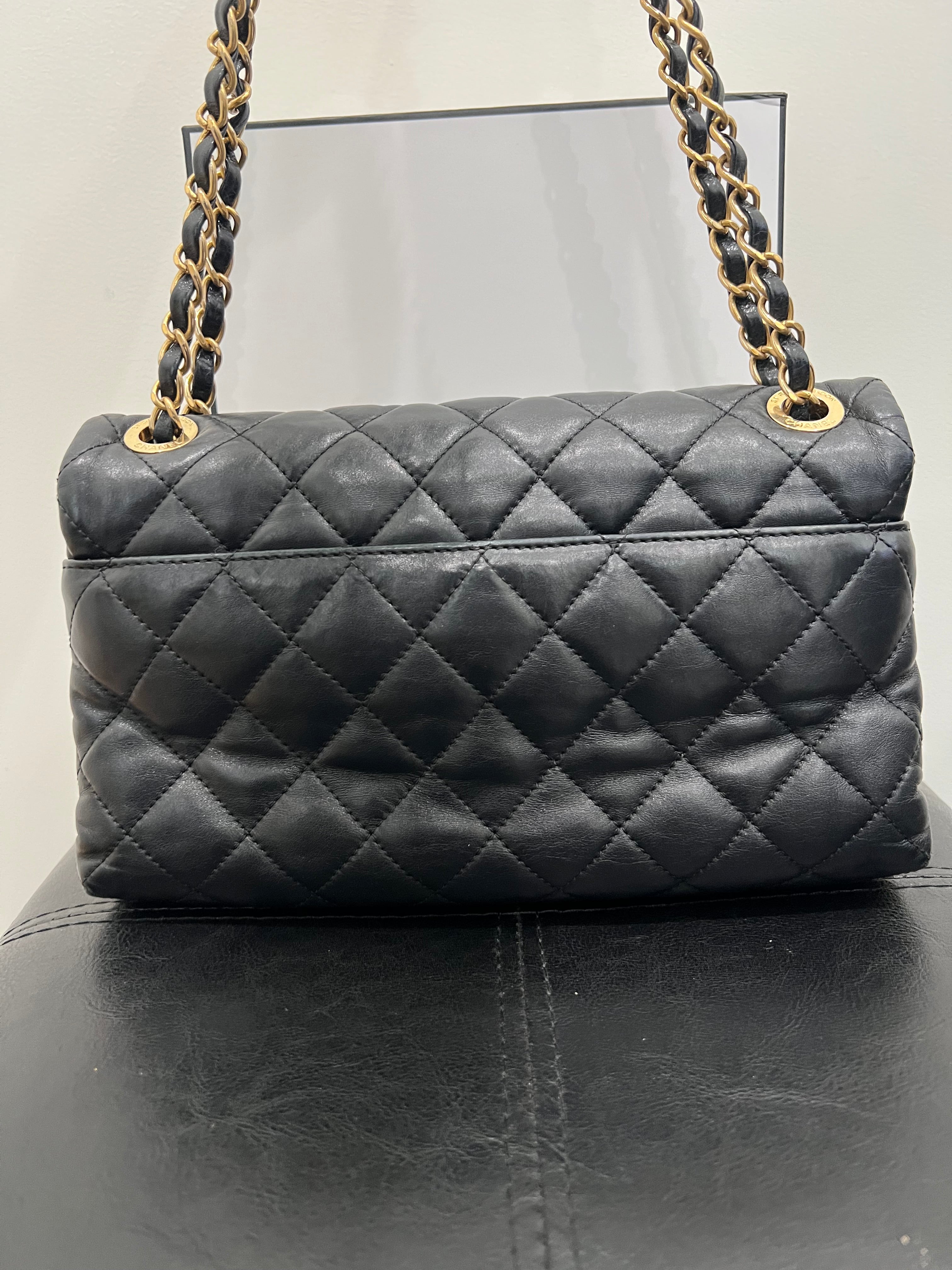 Chanel black single flap quilted handbag