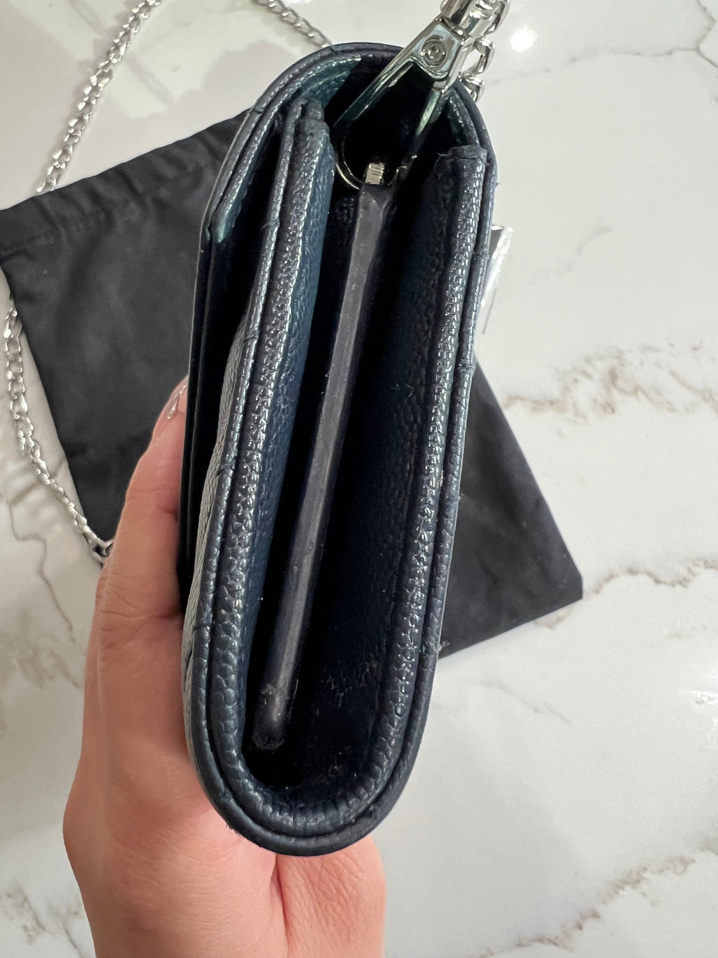 Saint Laurent cassandre envelope flap wallet on chain Navy