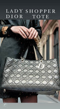 Lady Dior Cannage shopping tote lambskin black