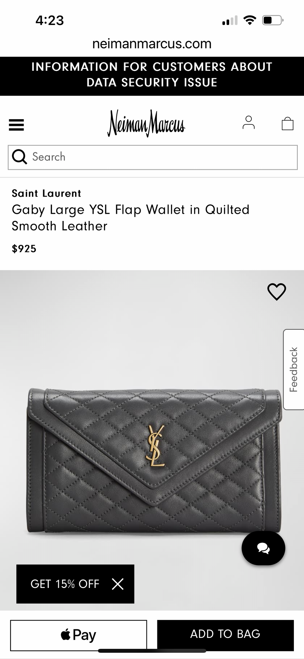 Yves Saint Laurent Gaby Wallet on chain