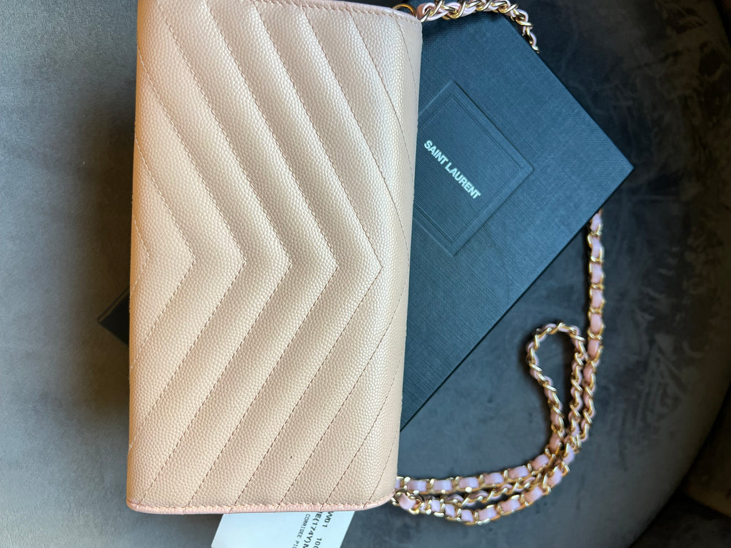 Yves Saint Laurent blush pink Cassandre envelope wallet