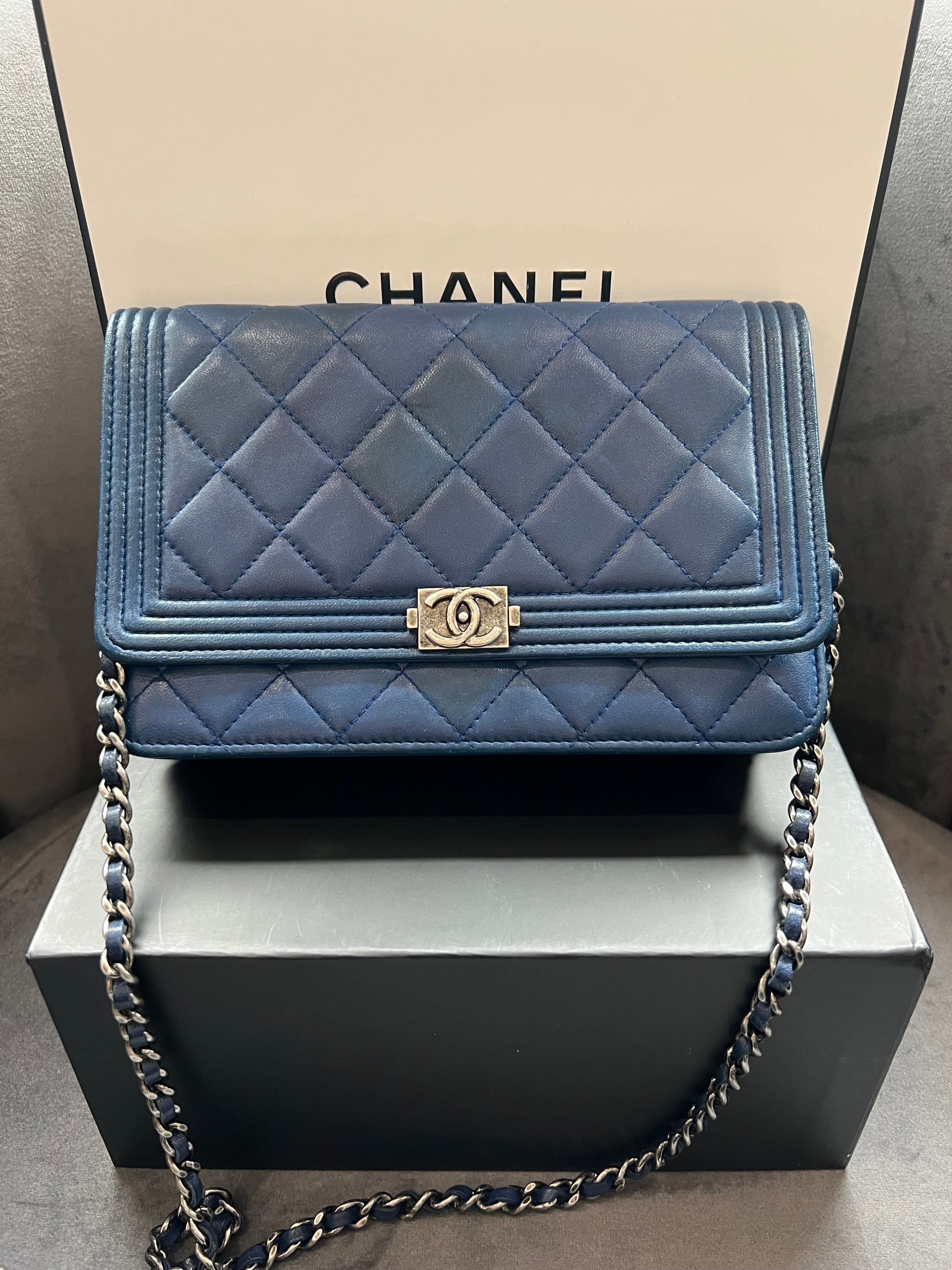 Chanel Boy Wallet on Chain Blue