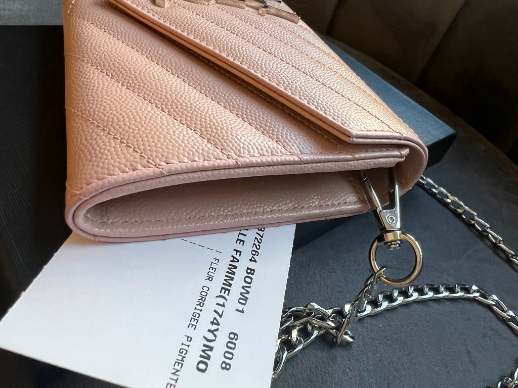 Pink YSL cassandre wallet on chain