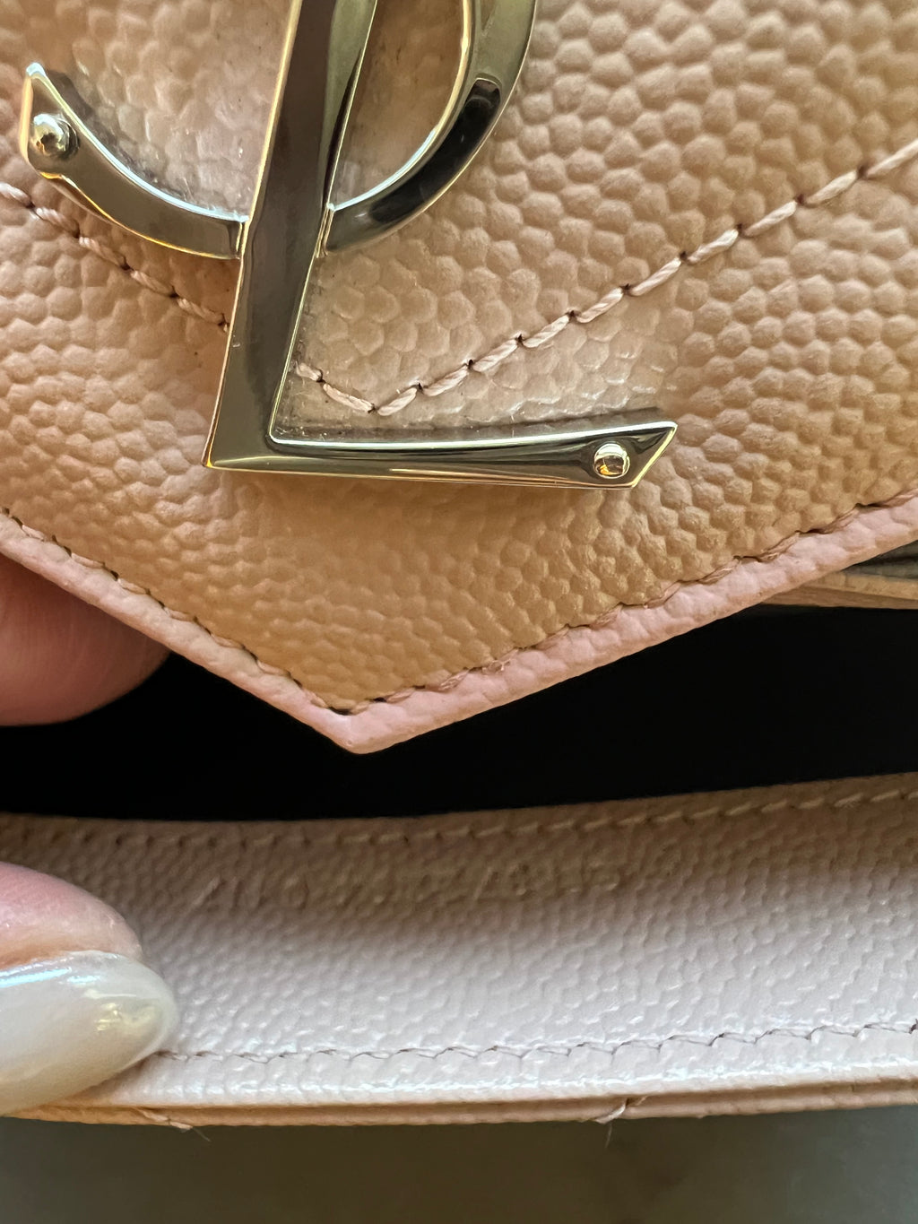 Pink YSL cassandre wallet on chain