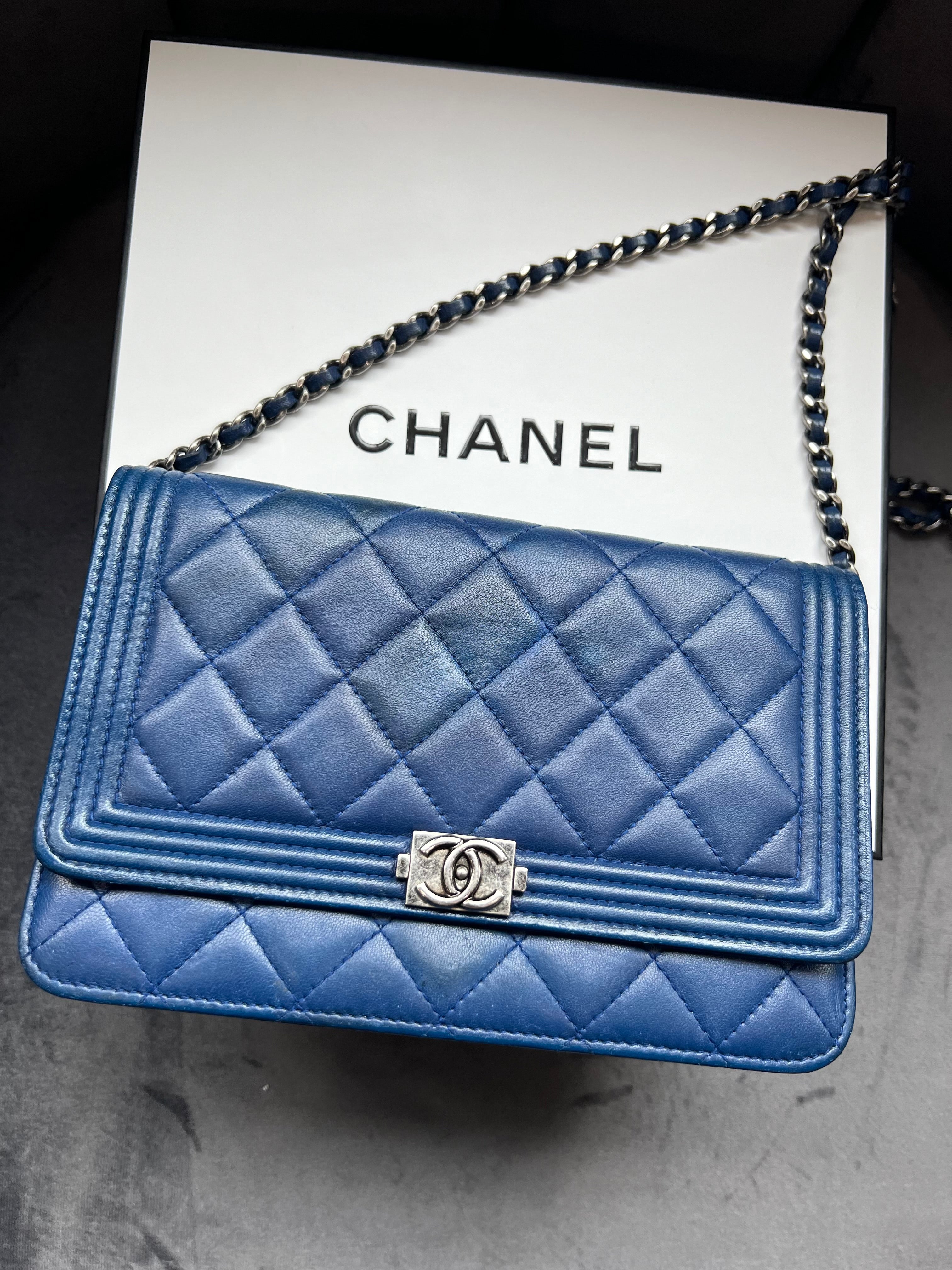 Chanel Boy Wallet on Chain Blue