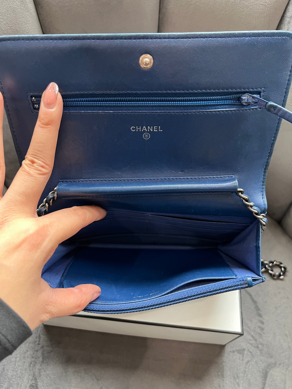 Chanel Boy Wallet on Chain Blue