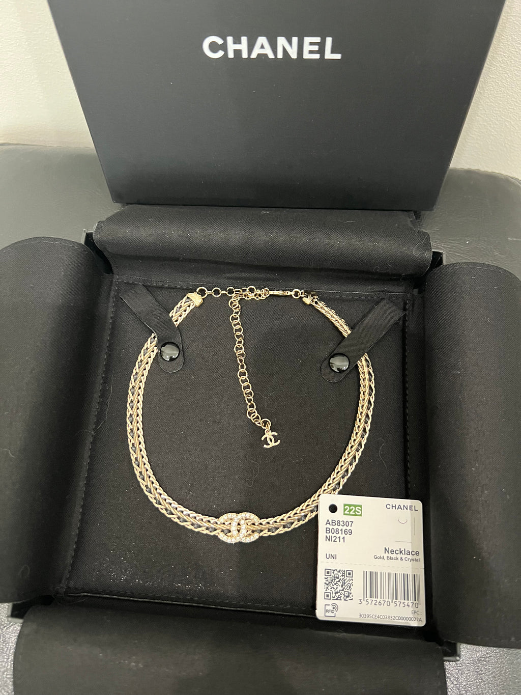 Chanel lambskin black and gold choker