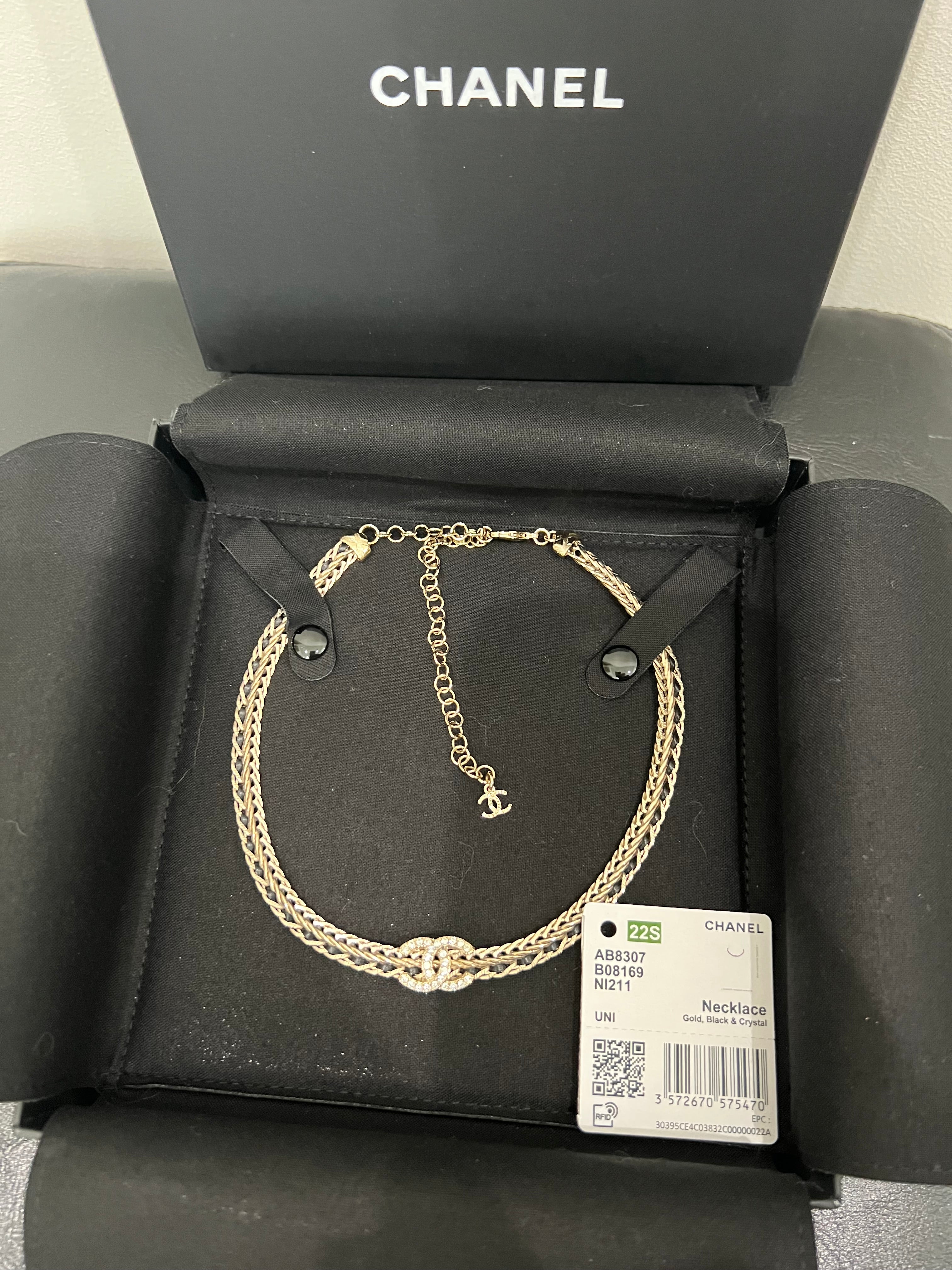 Chanel lambskin black and gold choker
