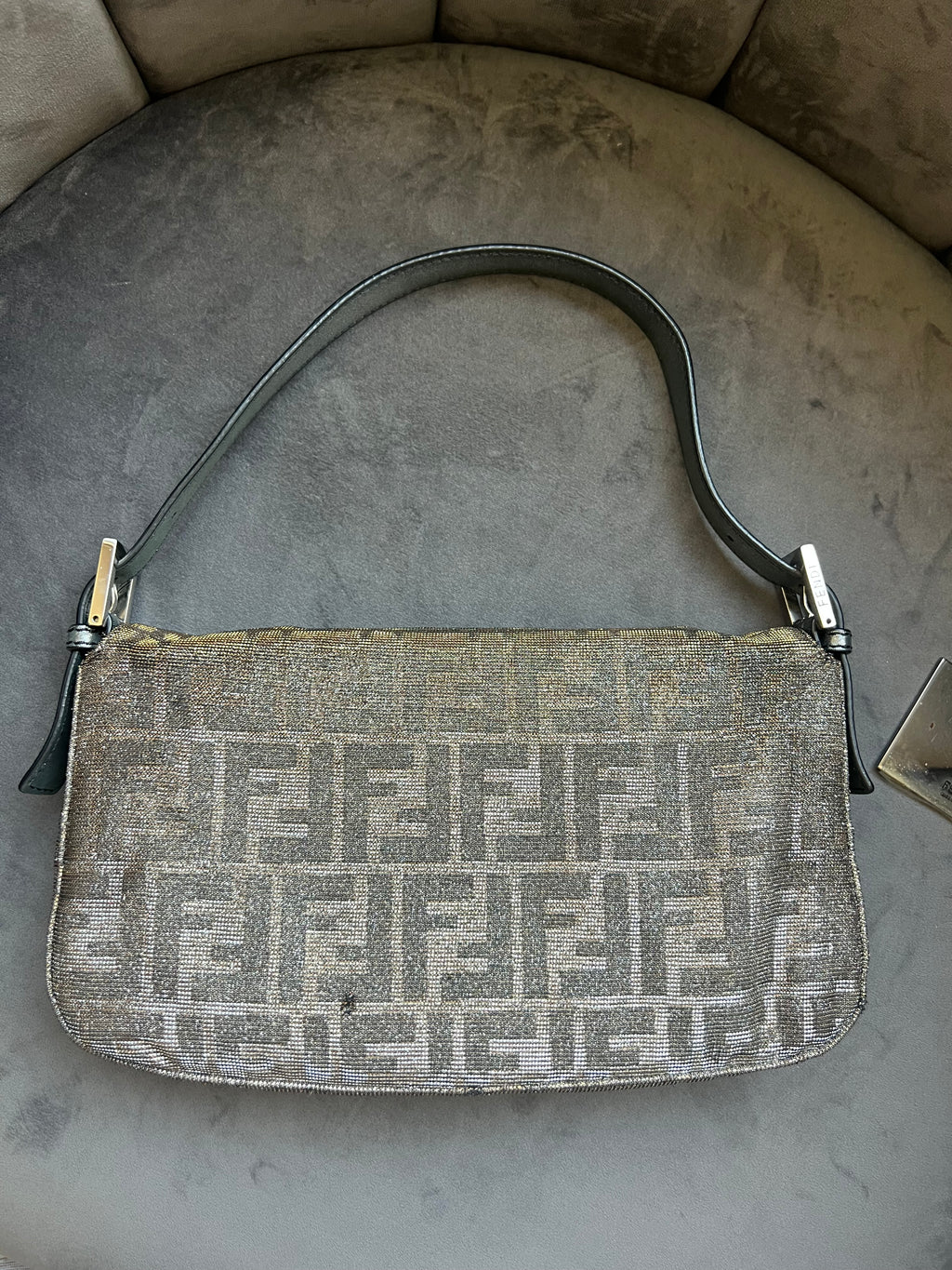 Rare FENDI Crystal Baguette with metallic zucca