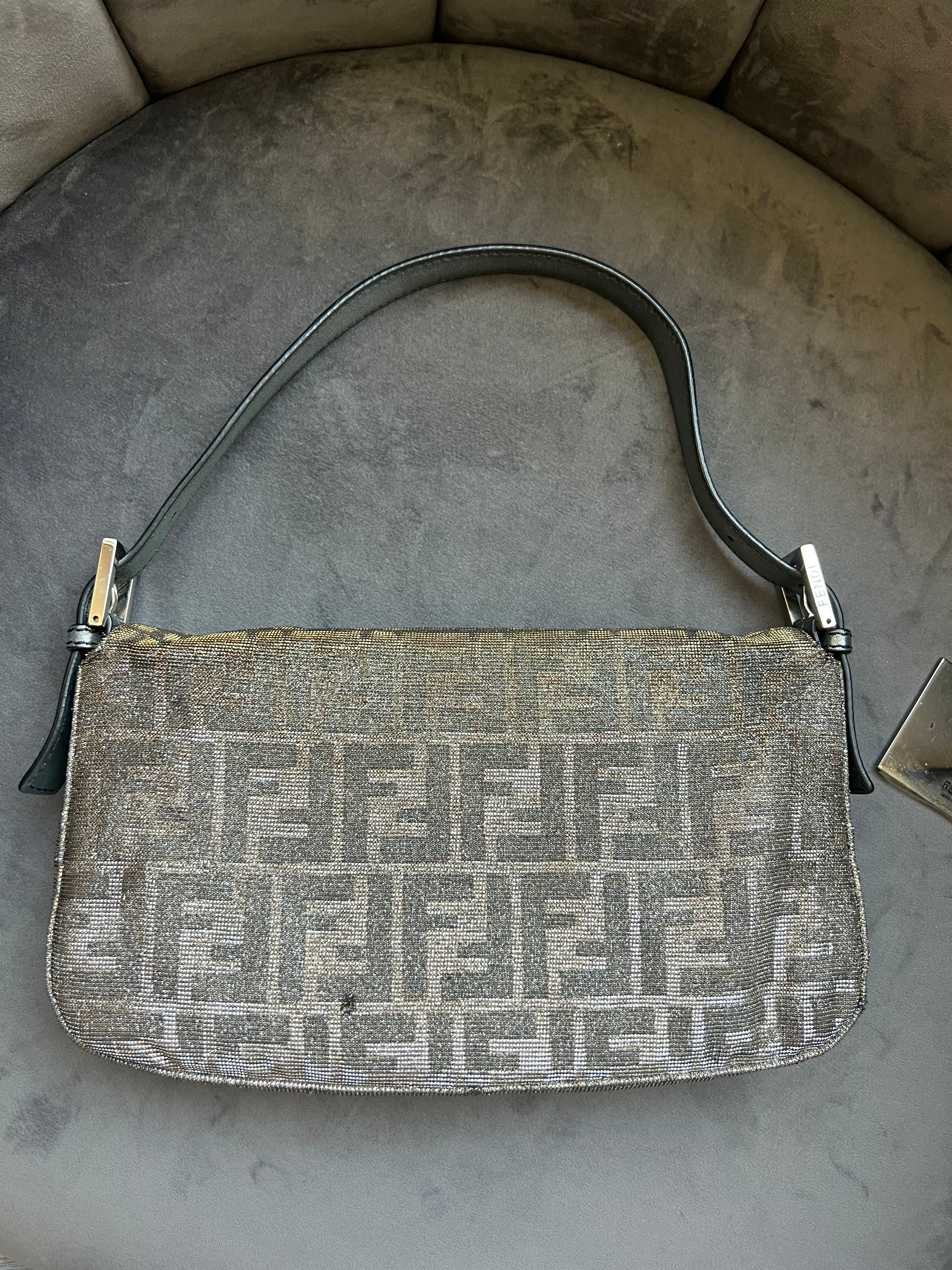 Rare FENDI Crystal Baguette with metallic zucca