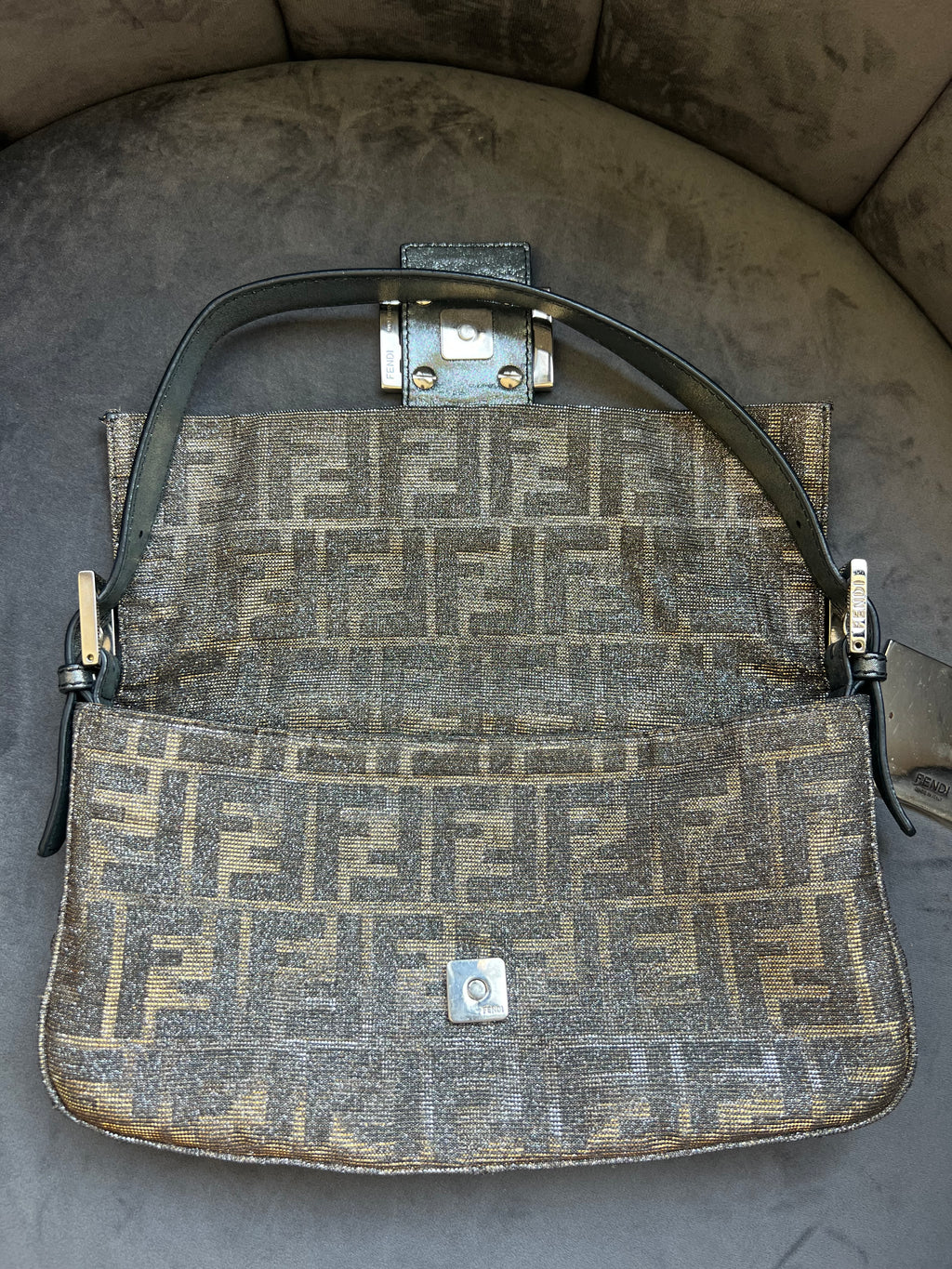 Rare FENDI Crystal Baguette with metallic zucca