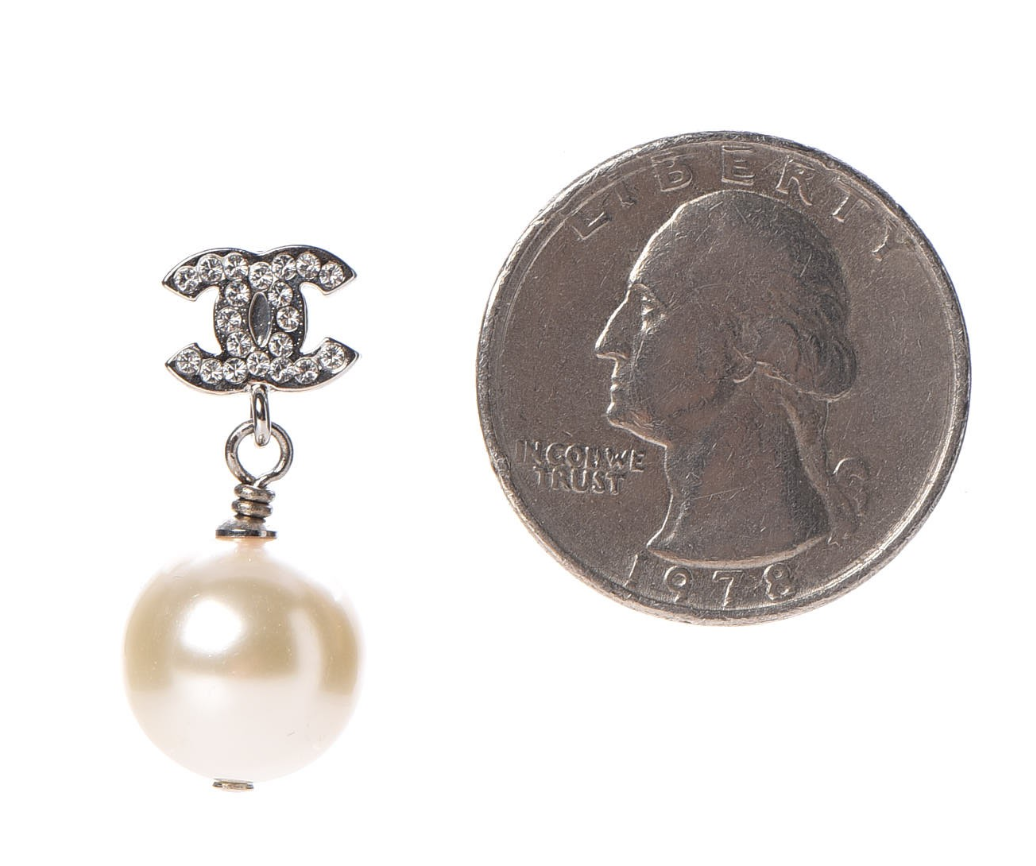 CHANEL Crystal Pearl CC Drop Earrings