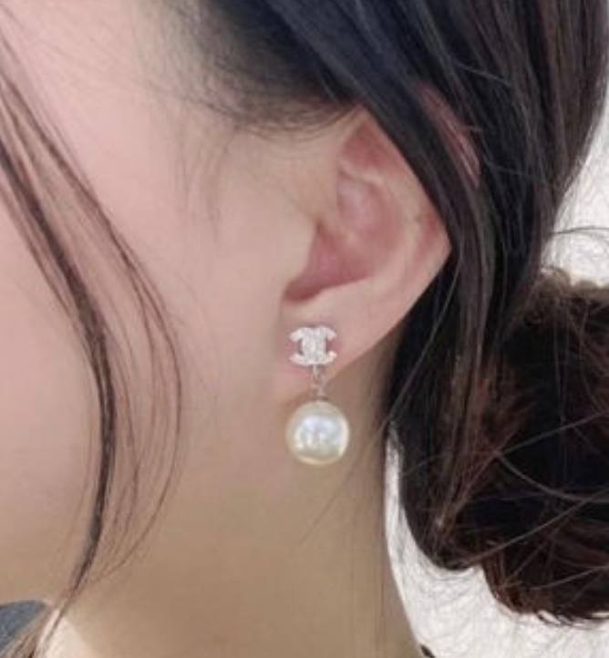 CHANEL Crystal Pearl CC Drop Earrings