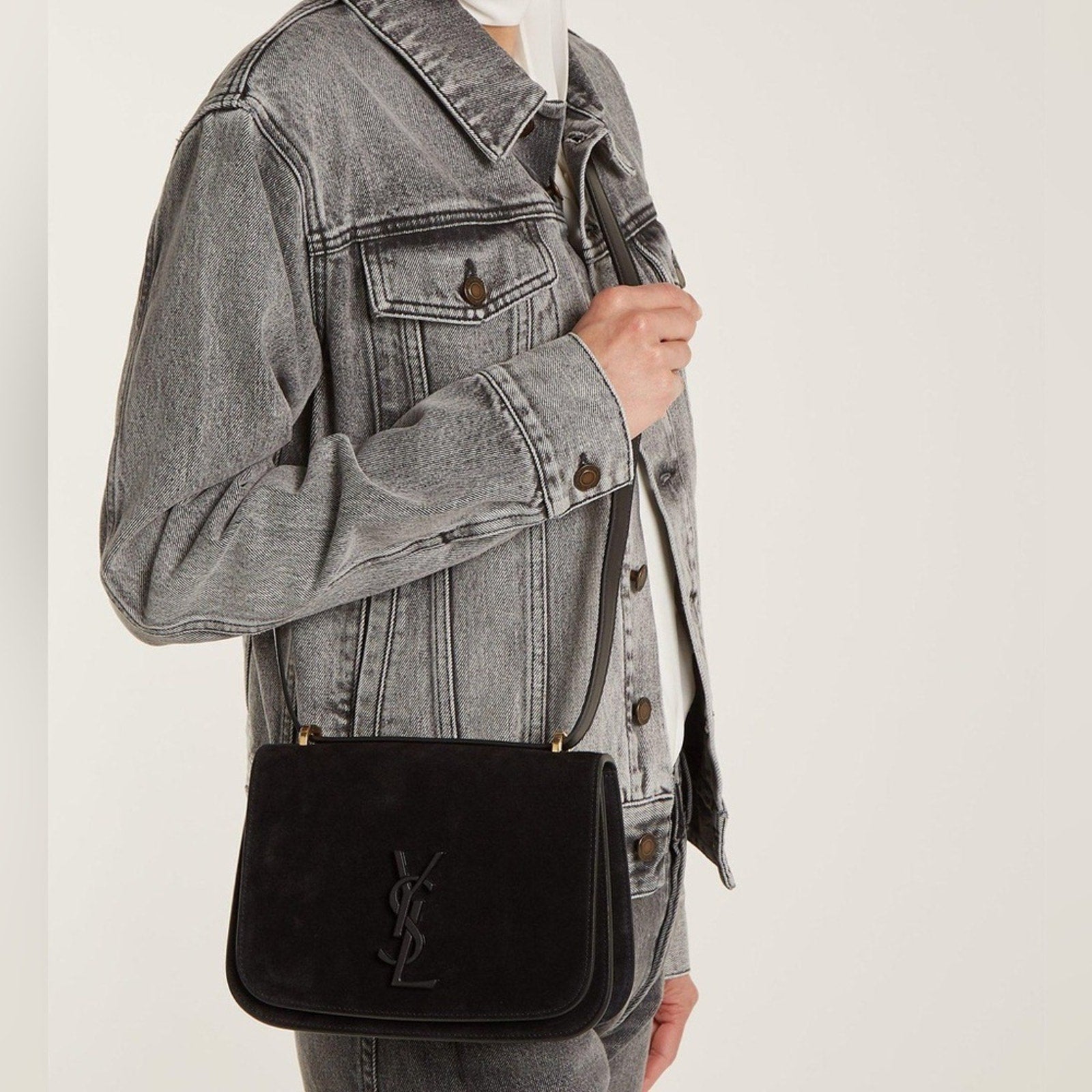 SAINT LAURENT Smooth Calfskin Spontini Saddle Bag Black