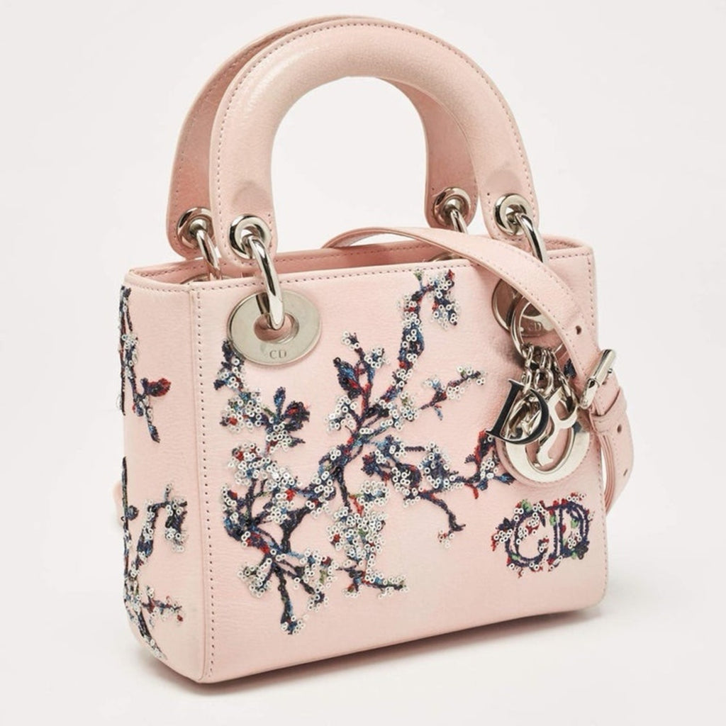 Christian Dior Lady Dior Pink Embroidered Sequin Floral Limited Edition Bag