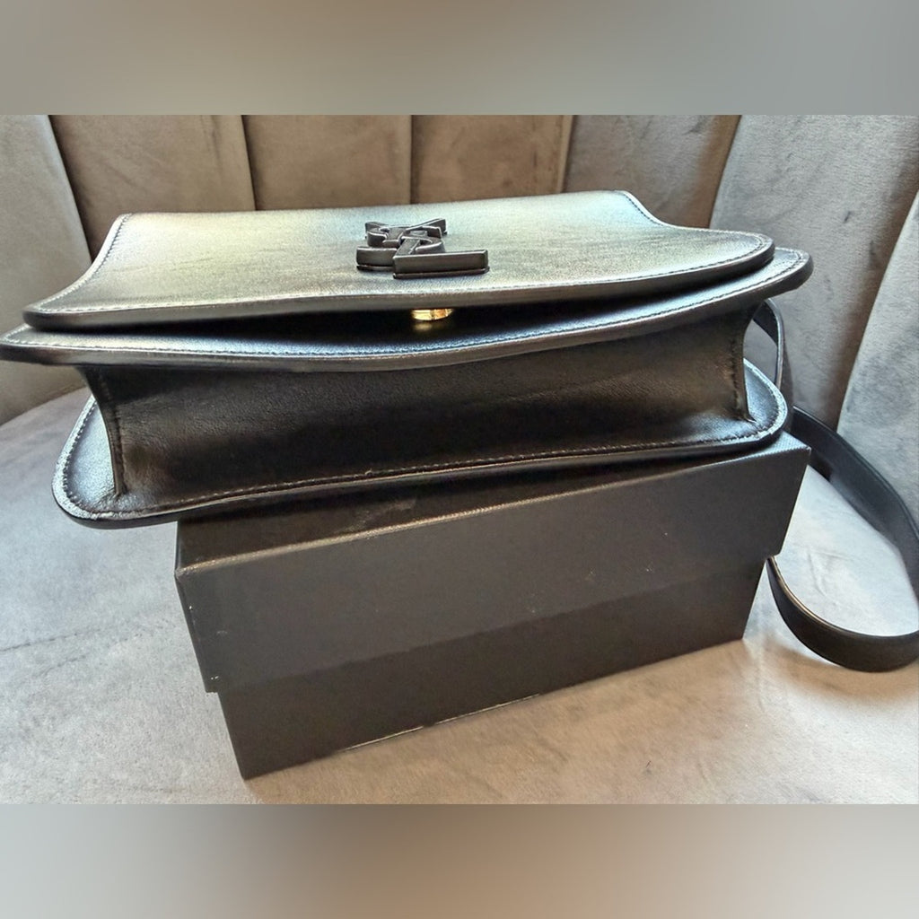 SAINT LAURENT Smooth Calfskin Spontini Saddle Bag Black