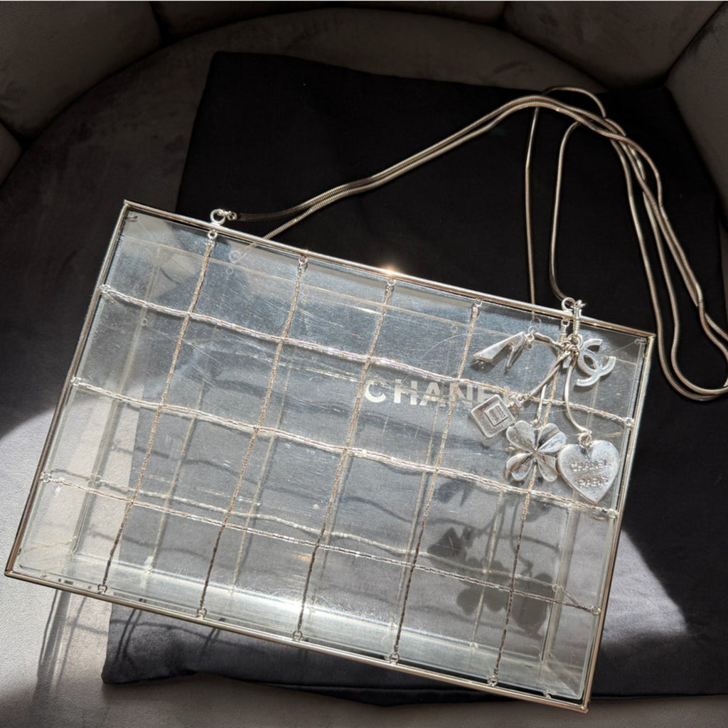 Rare Chanel Lucite and CC charm beaded clutch bag